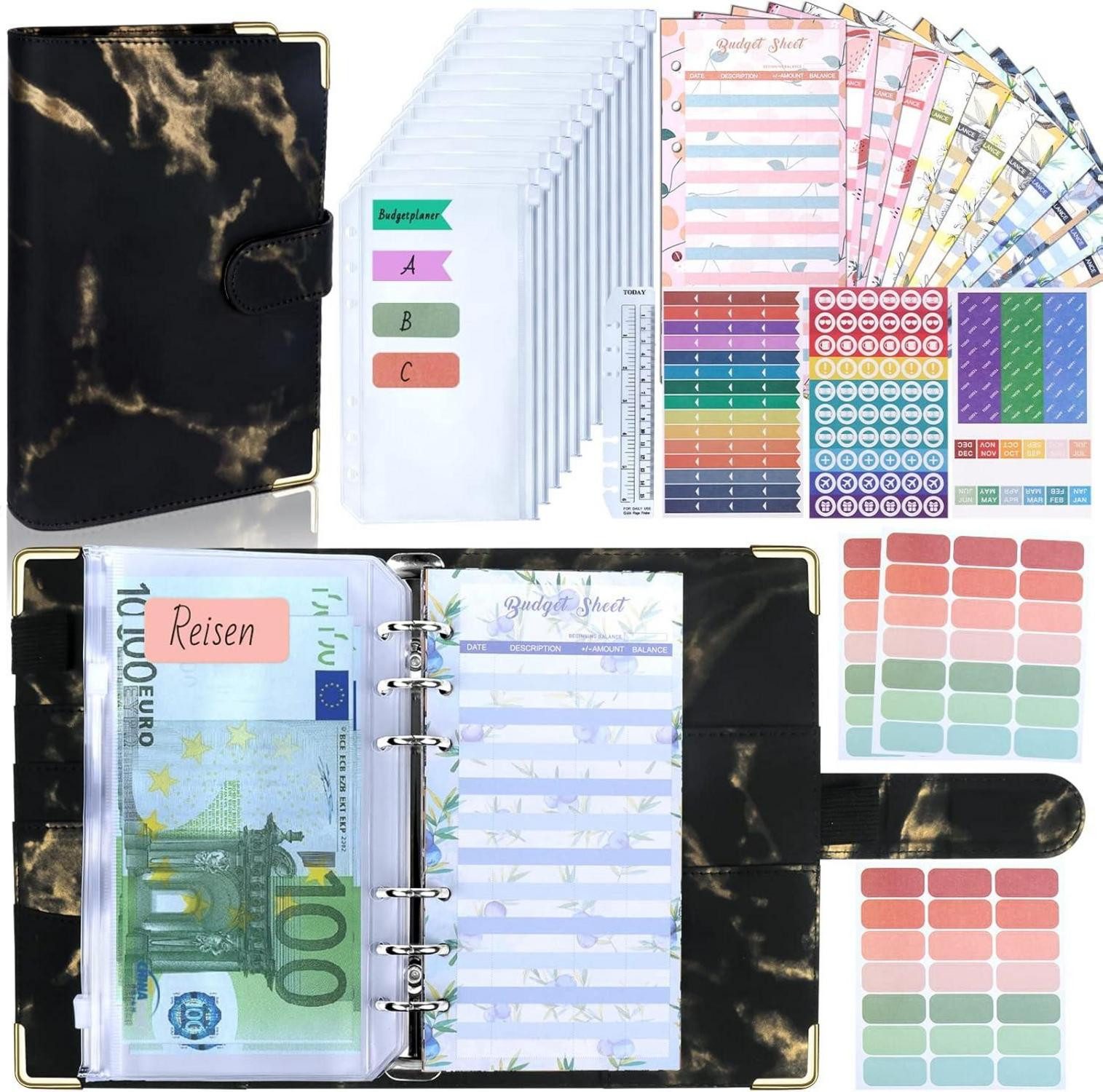 Notizbuch Budget Planner A6 Binder mit Geldfächern und Folien