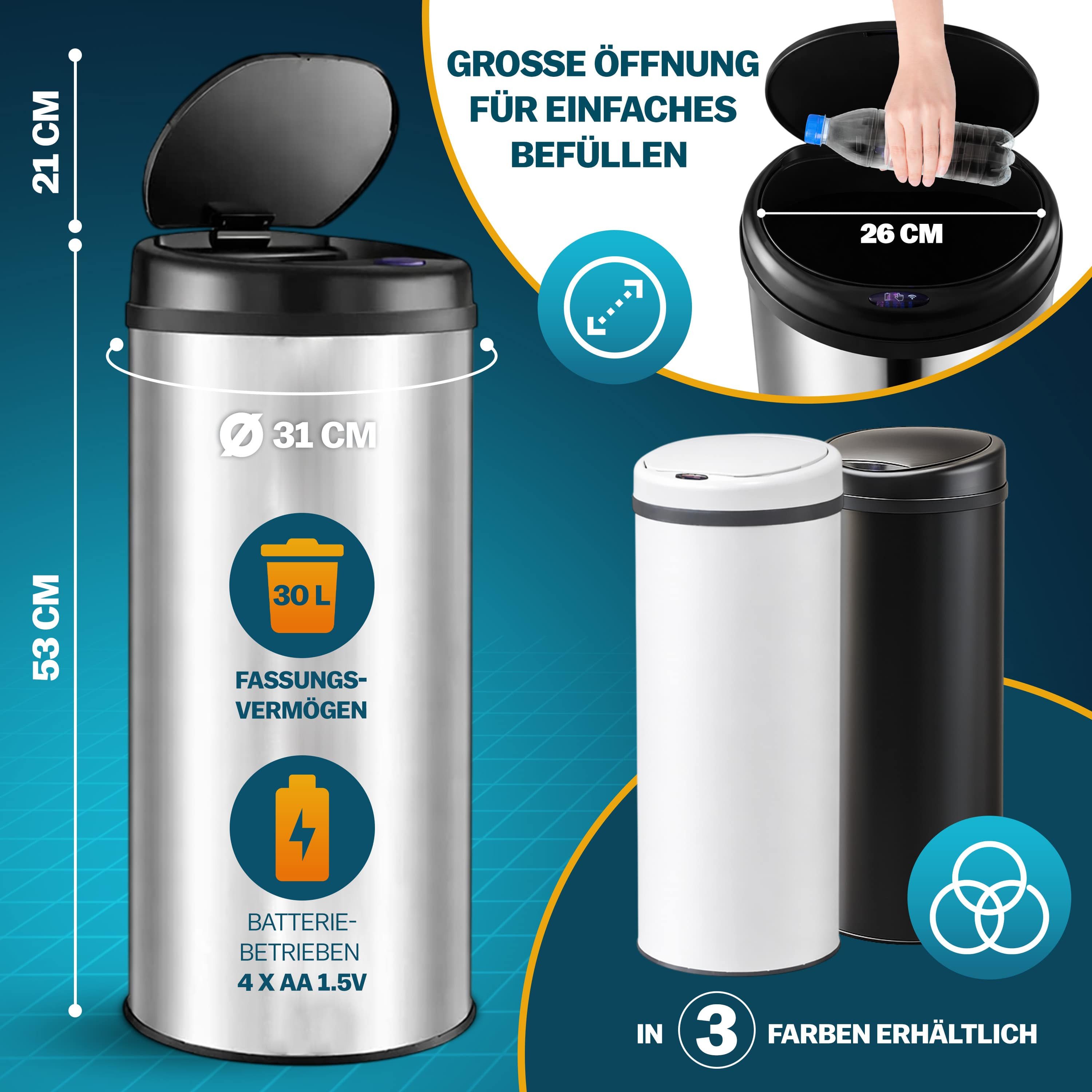 monzana Mülleimer, 40 L Automatik Sensor Mülleimer LED Display Müllbehälter berührungslos