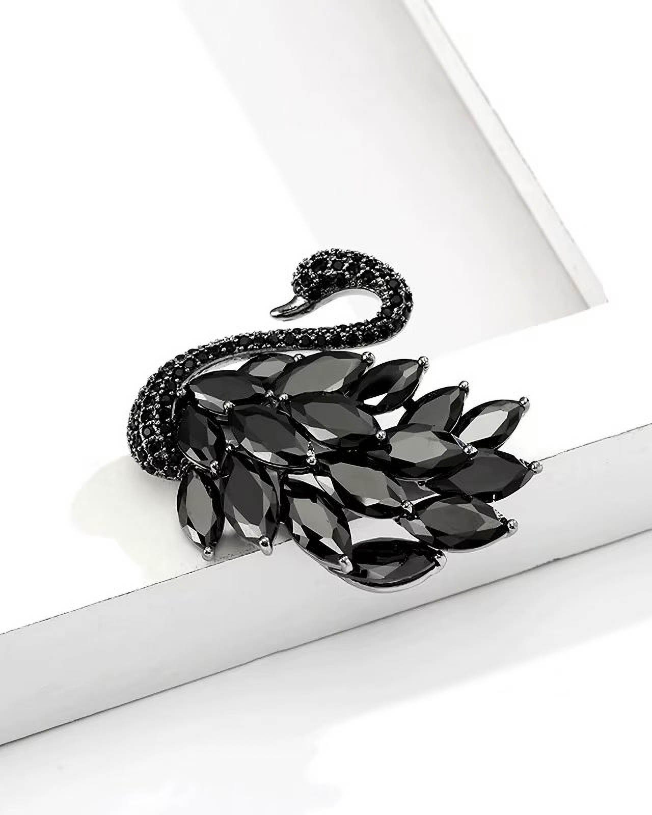 MayTree Brosche "Schwan", schwarz (Stück, 1-tlg), Metallbrosche mit Glassteinen und Strass in Form eines Schmetterlings