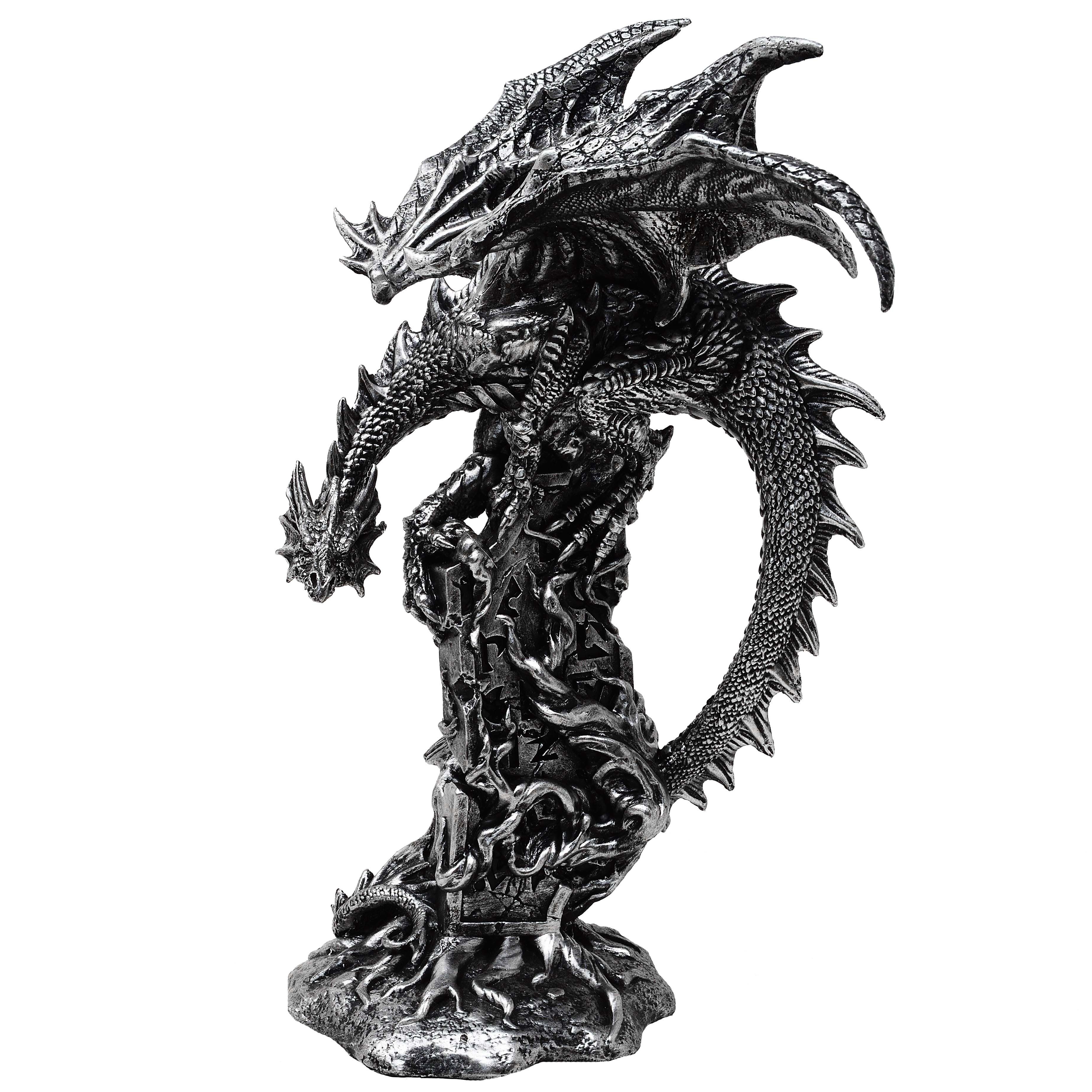 MystiCalls Dekofigur Silberner Drache sitzt auf Ruine - Drache Figur Fantasy Beschützer (1 St), Perfekt zu jedem Anlass - Geburtstag, Weihnachten