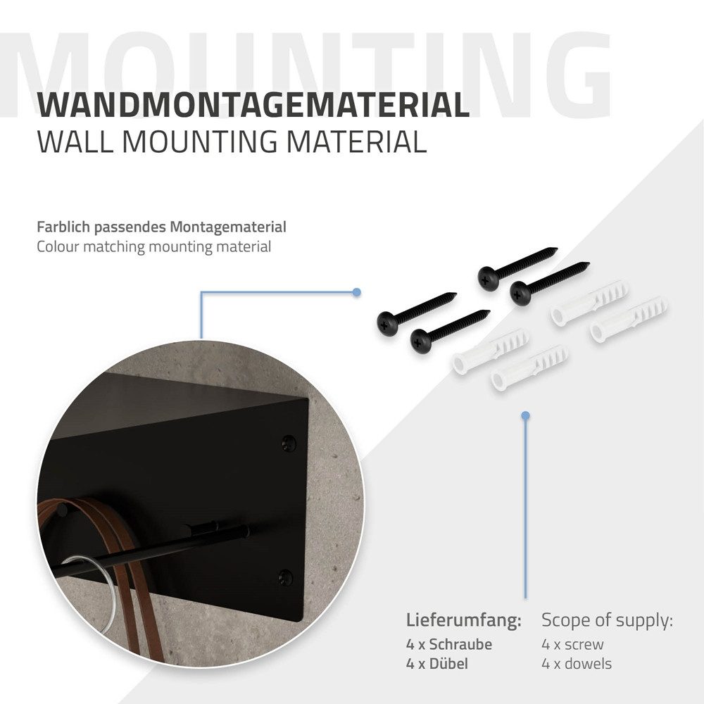 ML-DESIGN Kleiderstange Metall Wandgarderobe mit Hakenleiste, Kleiderstange & Hutablage (1 St), Flurgarderobe für Jacken & Mäntel 60x30x15cm Schwarz Garderobenpaneel