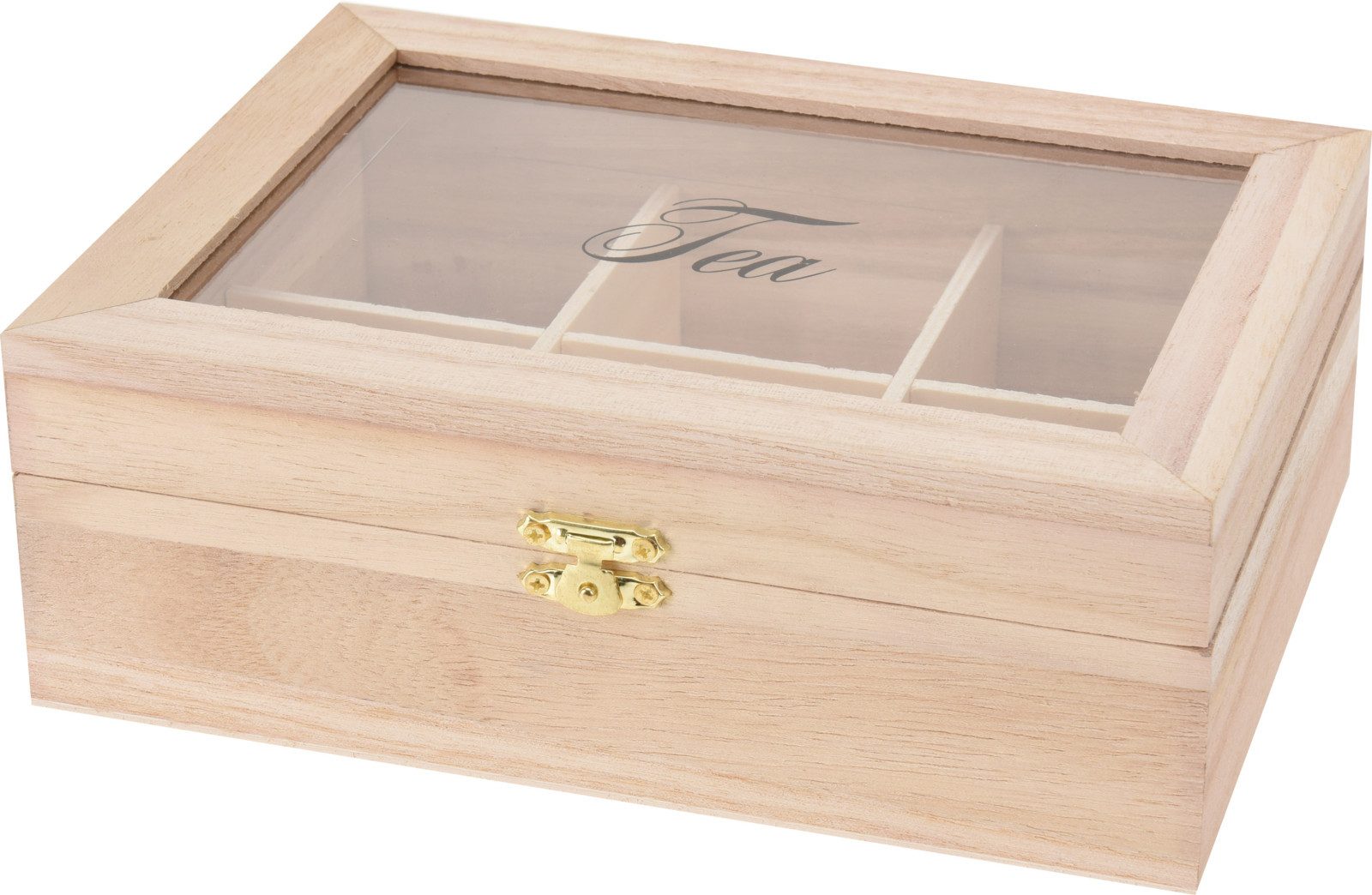 Koopman Teebox Teekasten Teekiste 6 Fächer MDF 21x16x7,5 cm Aufbewahrung Beige, Holz, (Stück, 1-tlg., Packung), Teekiste, 6 Fächer, Teeaufbewahrung, Glasdeckel, Holzkiste