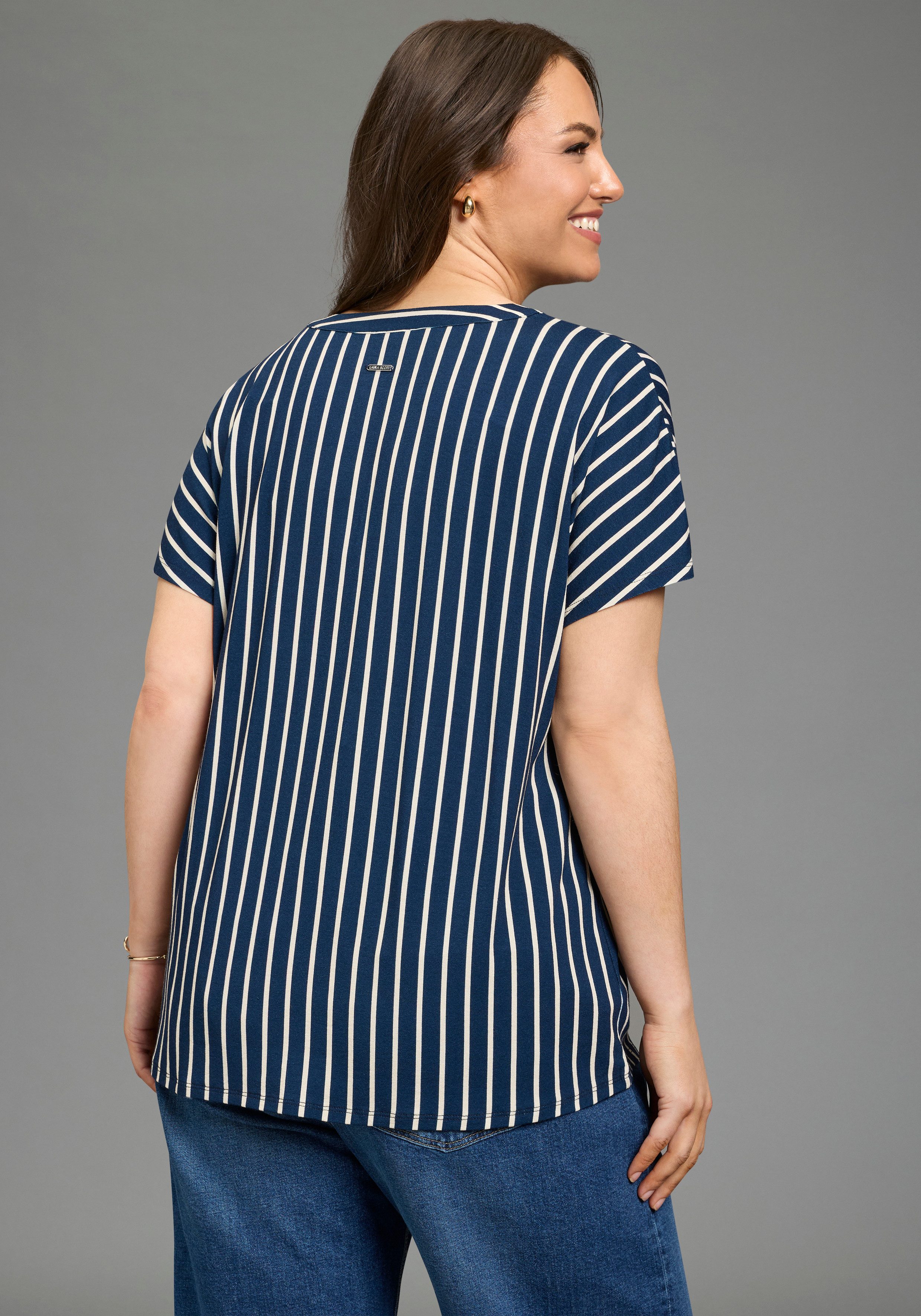 Laura Scott CURVE T-Shirt Große Größen casual Stil, Streifen-Optik, figurumspielende Passform