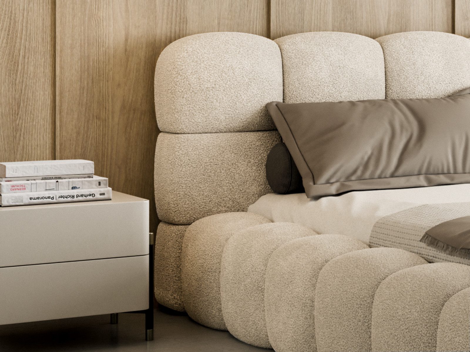 Compleo Polsterbett BIZU BUBBLE bouclé, Designerbett 140/160/180/200x200, MADE IN EU, Weiche Formen, hochwertige Materialien für Komfort wie auf Wolke – Bild 4 von 5