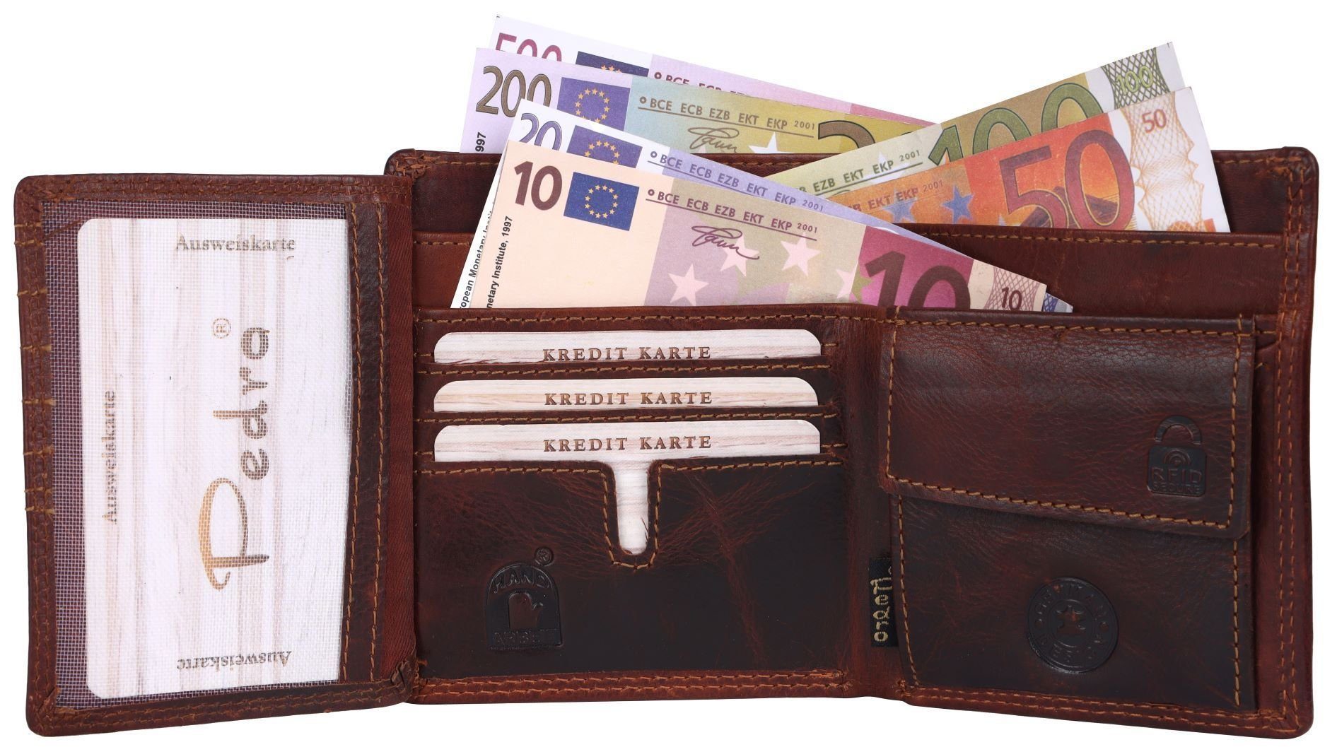 Herren SHG Brieftasche Leder Börse Geldbörse Schutz Portemonnaie, Kleingeldfach RFID