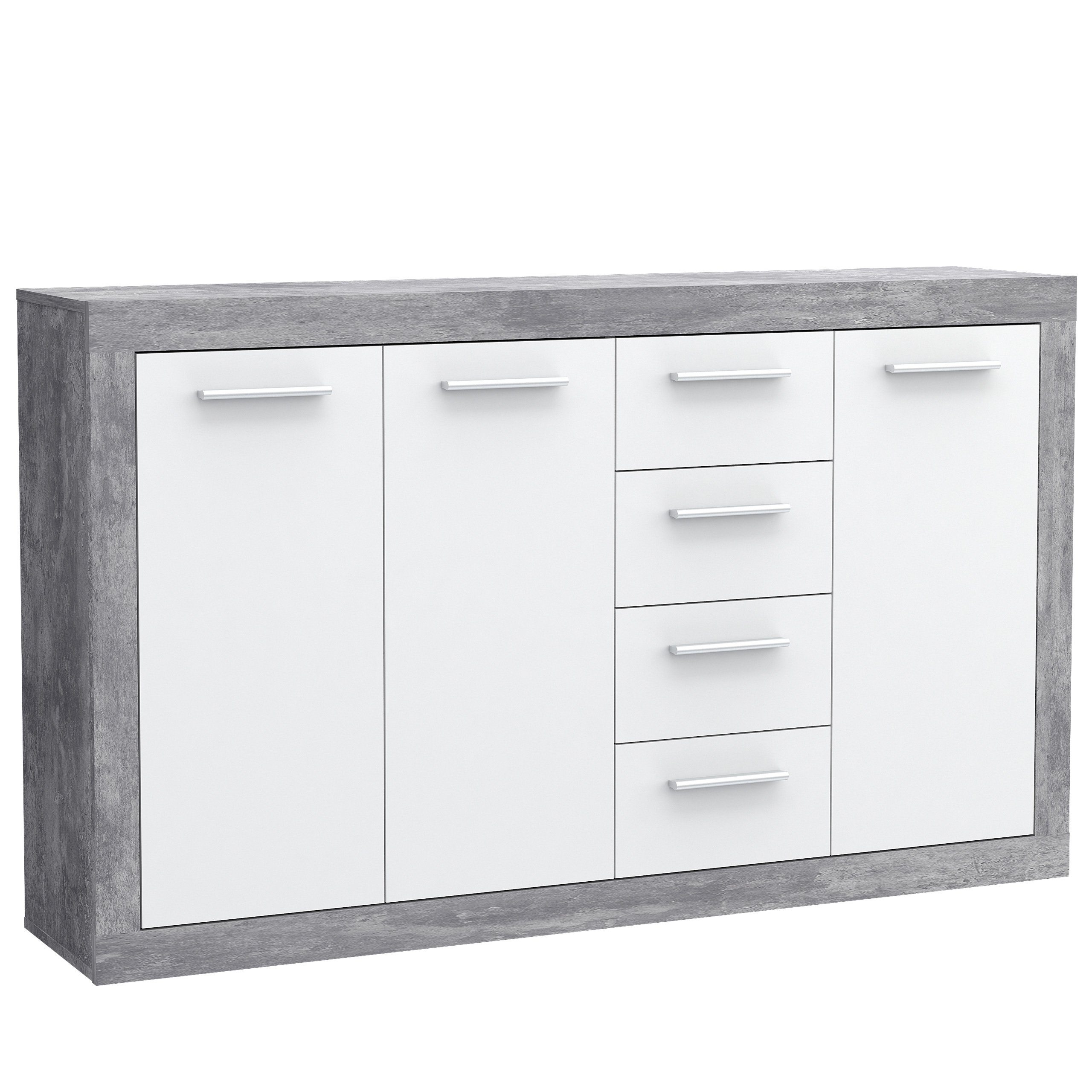 Newroom Kommode Betonoptik Lichtgrau 152 cm, Kommode Betonoptik Lichtgrau Modern Sideboard Highboard Wohnzimmer