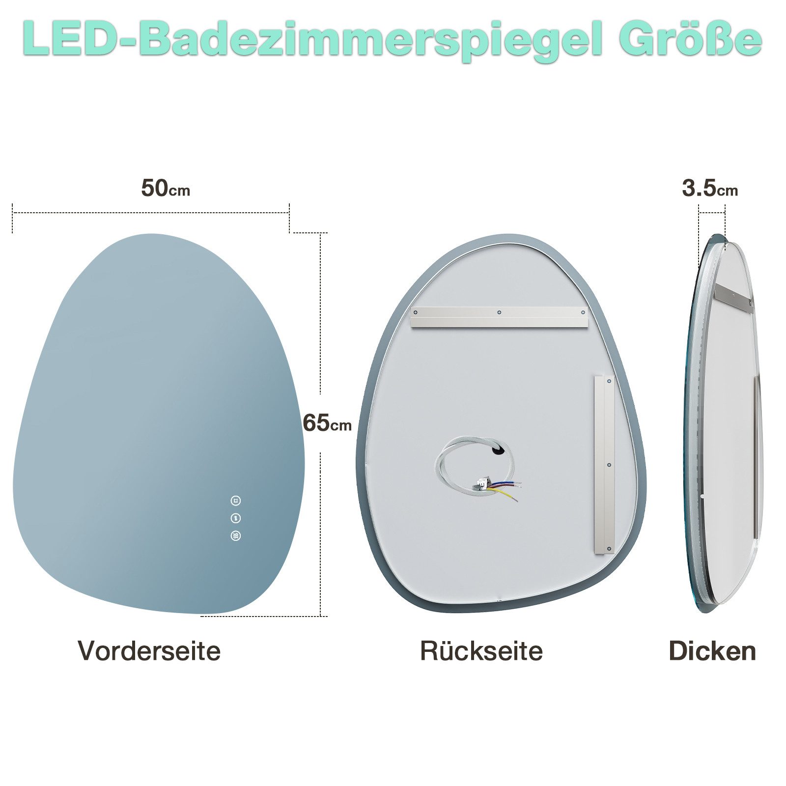 GIMBELEN Badspiegel Asymmetrischer Badezimmerspiegel mit LED-Beleuchtung, dimmbar, Antibeschlag, IP44, Touch-Schalter, Memory-Funktion