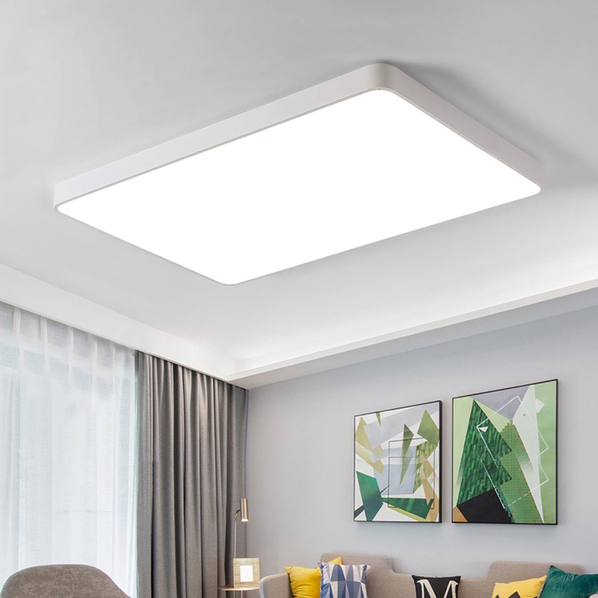 style home Deckenleuchten, LED fest integriert, 48W LED Deckenlampe Büro  Leuchte, voll dimmbar mit Fernbedienung, Rechteckig 65*43*5cm (Weiß)
