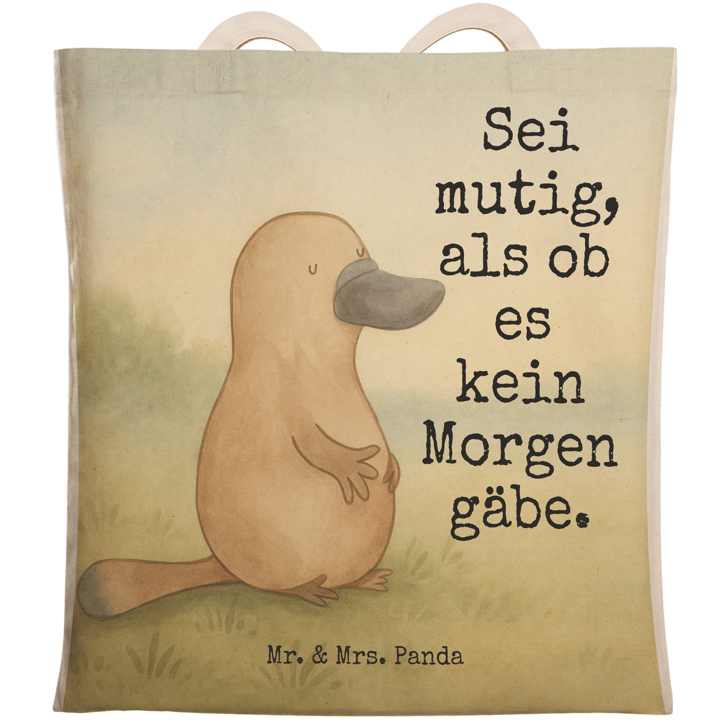 Tragetasche Schnabeltier Mut Design, shopping bag, Weiß, Motivation, Tasche, bag