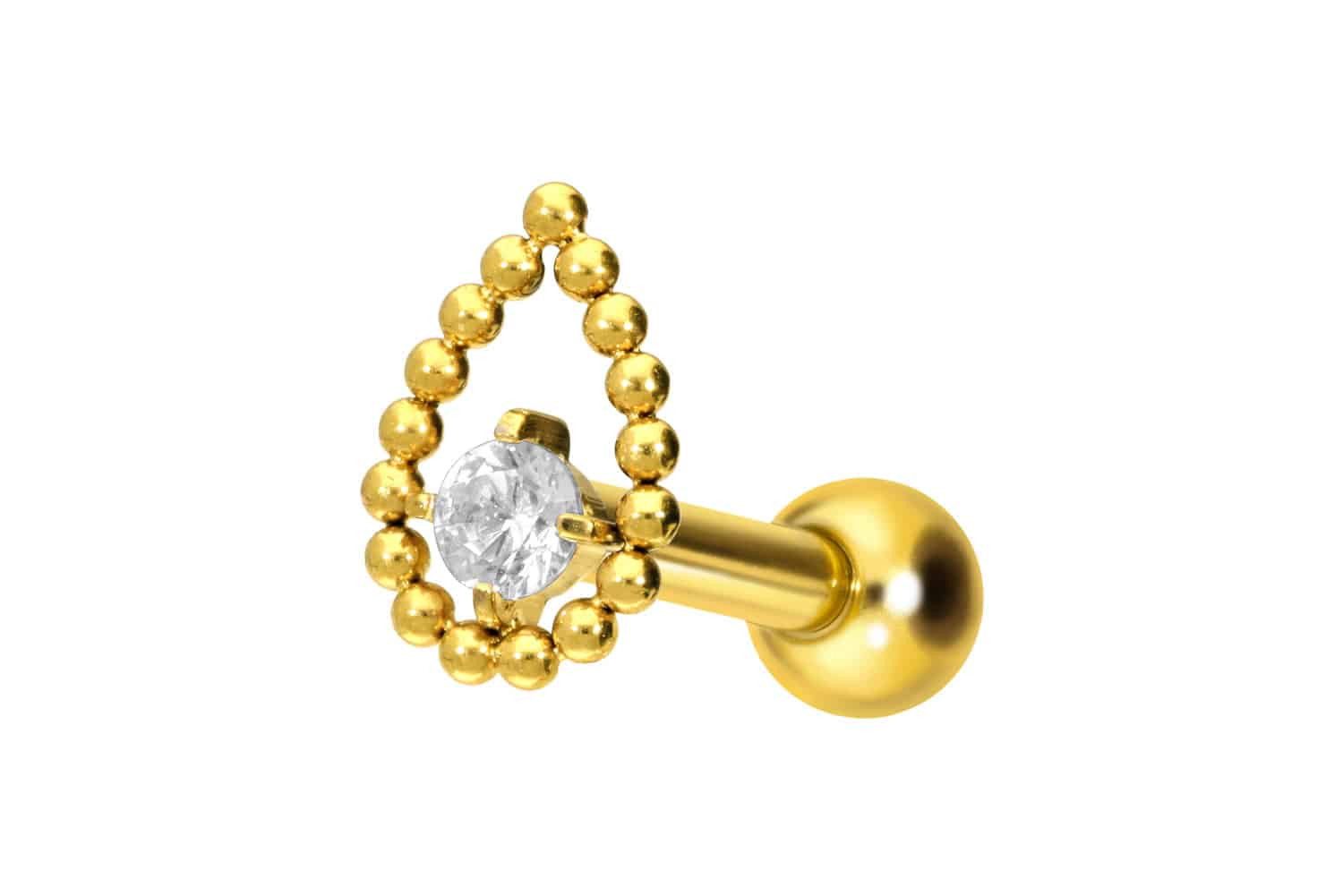 Piercing-Set Titan Ohrpiercing mit Innengewinde TROPFEN + KRISTALL