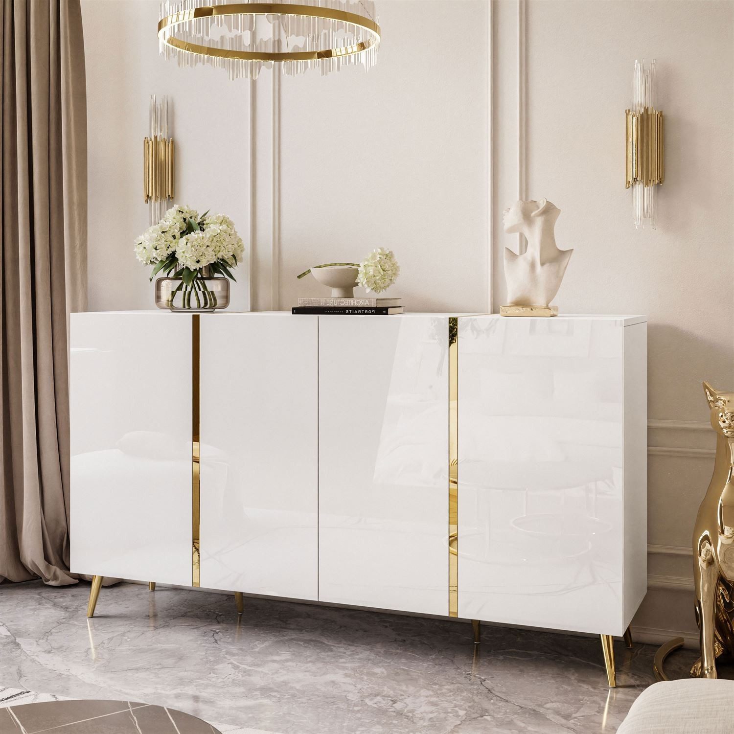 Lookway Kommode ONYX 4D mit goldenen Beinen, Breite: 158 cm, Höhe: 88 cm, Tiefe: 41 cm – Bild 2 von 5
