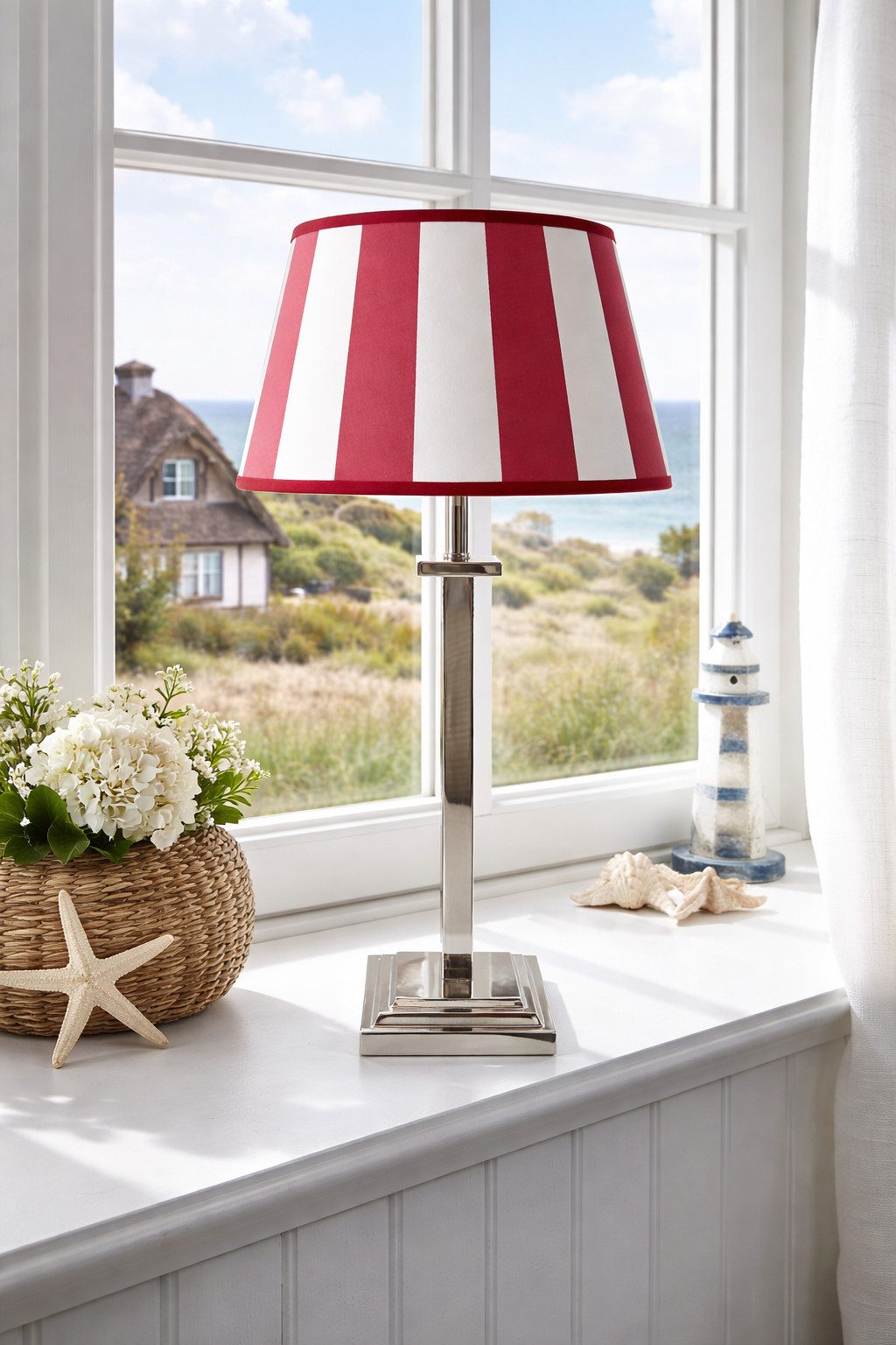 AMBIENTE-LEBENSART.DE Lampenschirm oval-dunkel rot-weiss-gestreift konische Form Ø 30cm