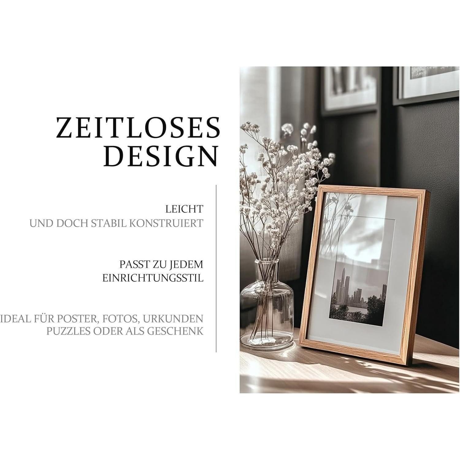 LuxusKollektion Bilderrahmen Bilderrahmen A4 Passepartout A5 Wand Holz, Eiche A4(21x29,7cm) 1x, (1 St)