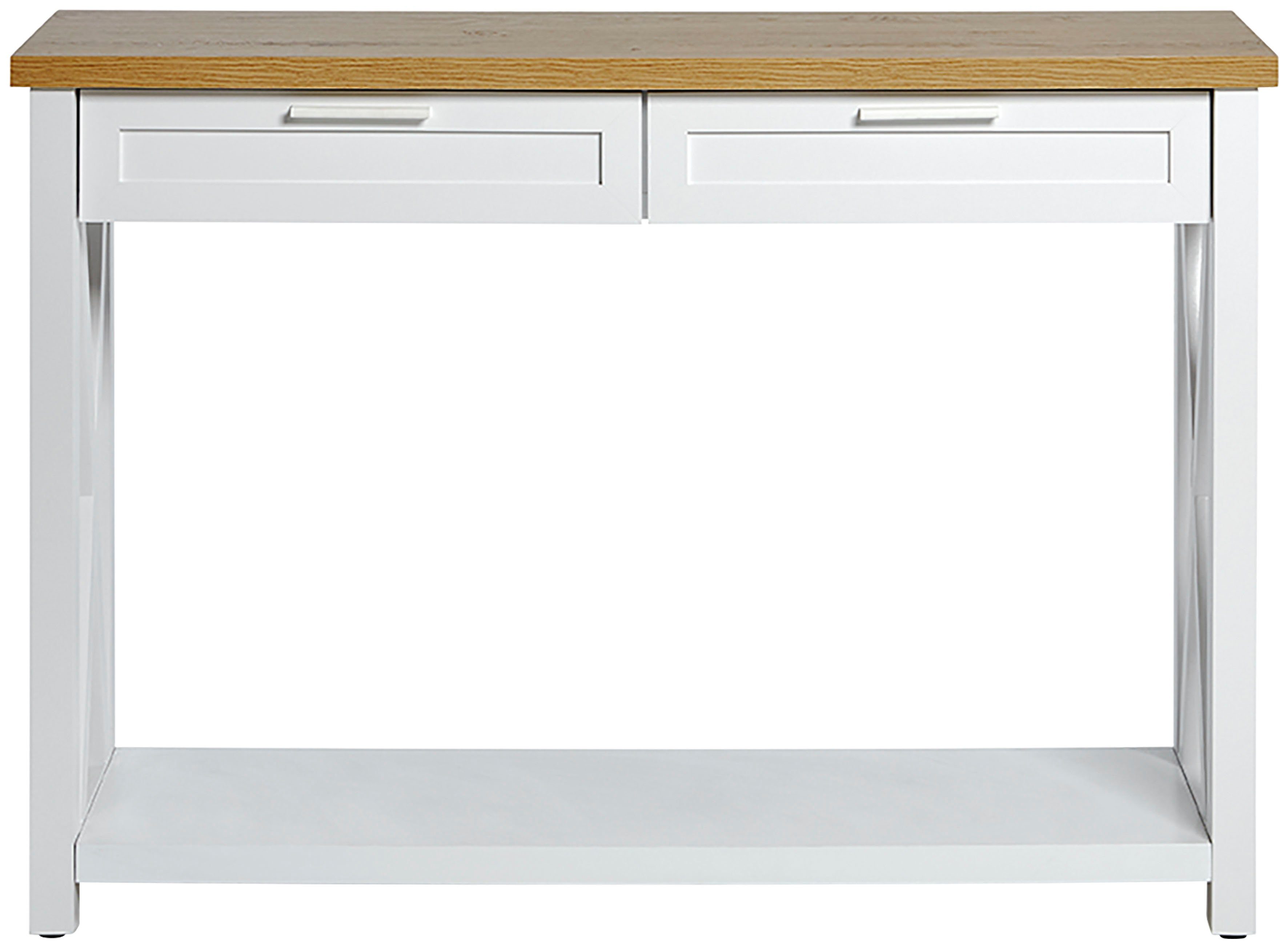 Jahnke Konsolentisch Chalet (1-St), Konsolentisch mit 2 Schubladen und Ablage, Landhausstil, X-Design Montana Eiche/Weiß | Weiß