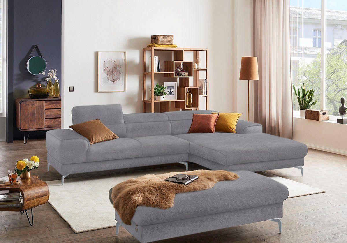 W.SCHILLIG Polsterhocker piedroo, Designsofa mit tollem Sitzkomfort, bequem, L-Form, Füße in Silber matt