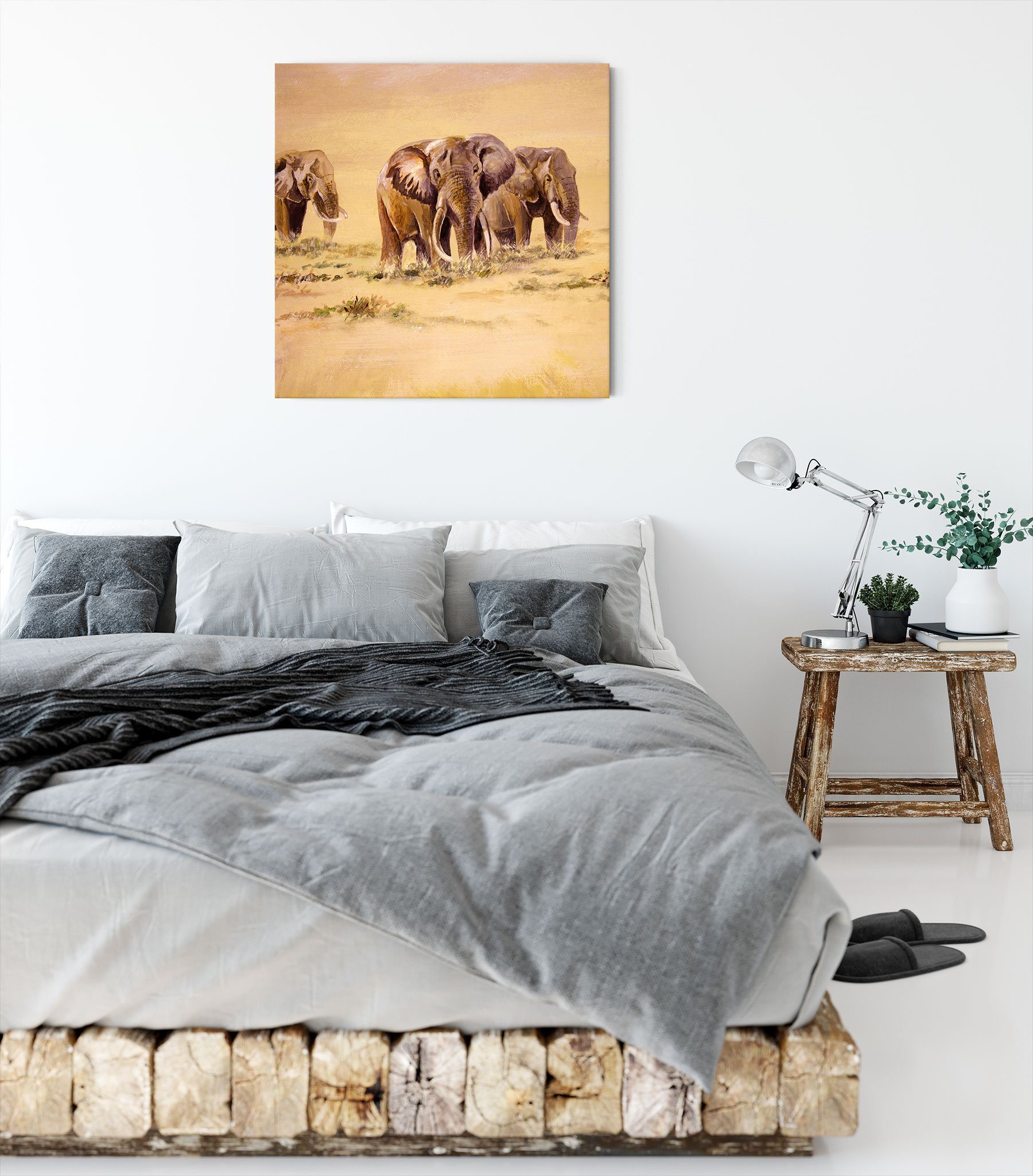Pixxprint Leinwandbild Elefanten Südafrika Elefanten in (1 fertig Zackenaufhänger in St), Südafrika, Leinwandbild bespannt, inkl