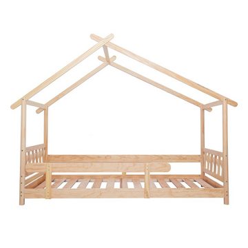 REDOM Kinderbett Hausbett Funktionsbett Holzbett mit Gitter und Lattenrost (Mit Rausfallschutz für Kinder und Jugendliche 200x90cm, mit Gitter und Lattenrost), Ohne Matratze