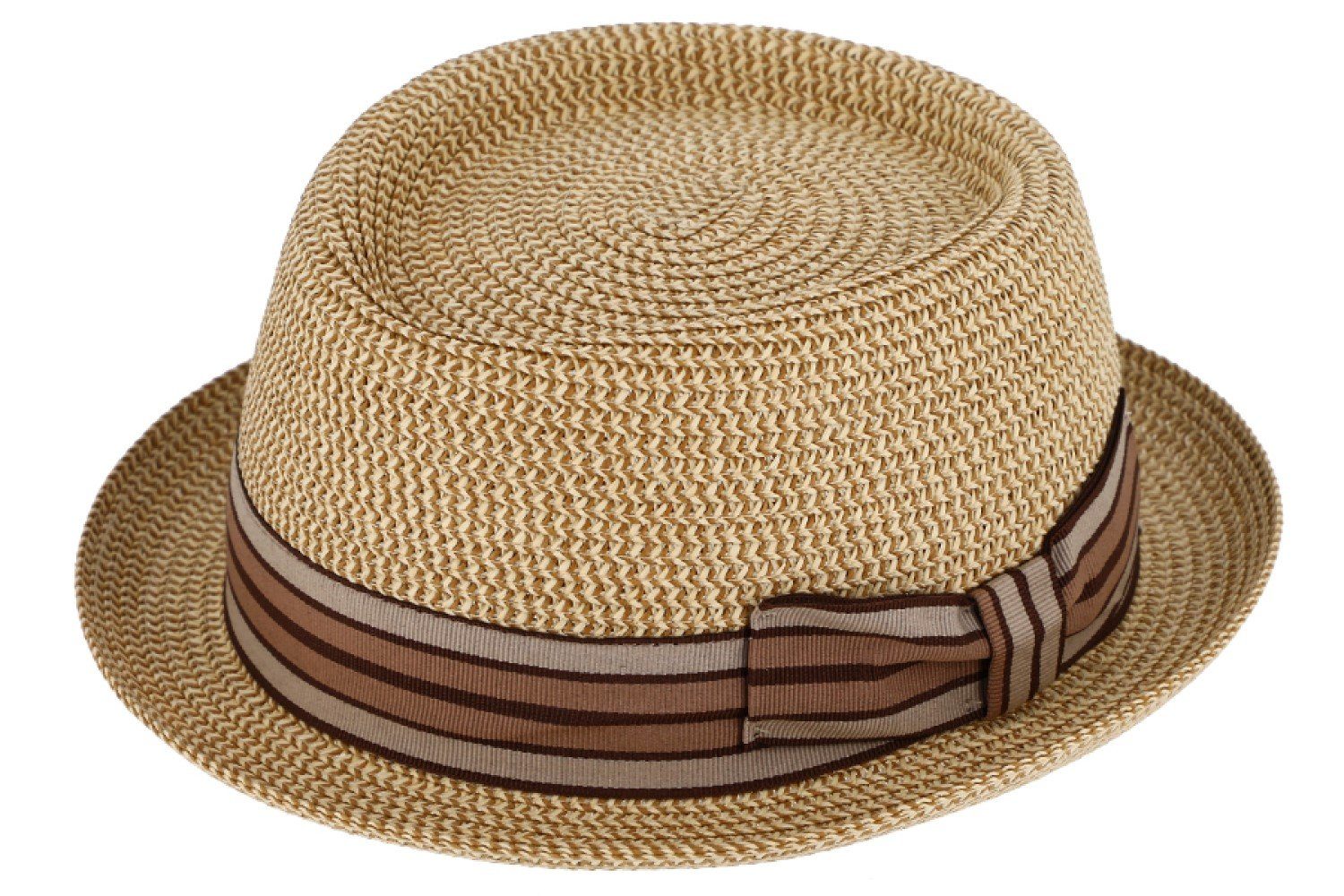 Breiter Strohhut Pork Pie Leicht meliert /Schleifen-Ripsband 851-Beige | Strohhüte