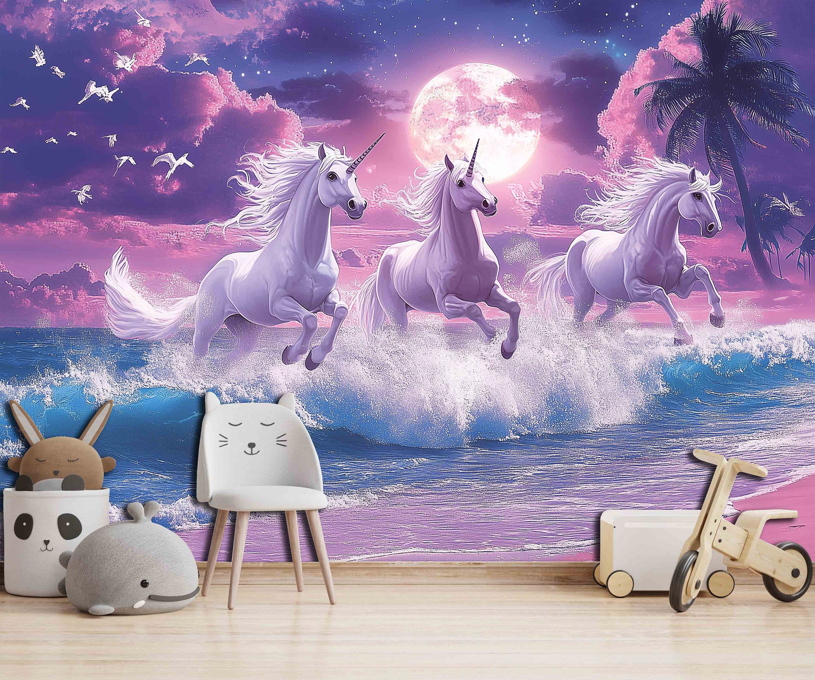 Wallarena Fototapete Kinderzimmer Einhörner Rosa Wiese Kinder Vlies Tapete günstig online kaufen