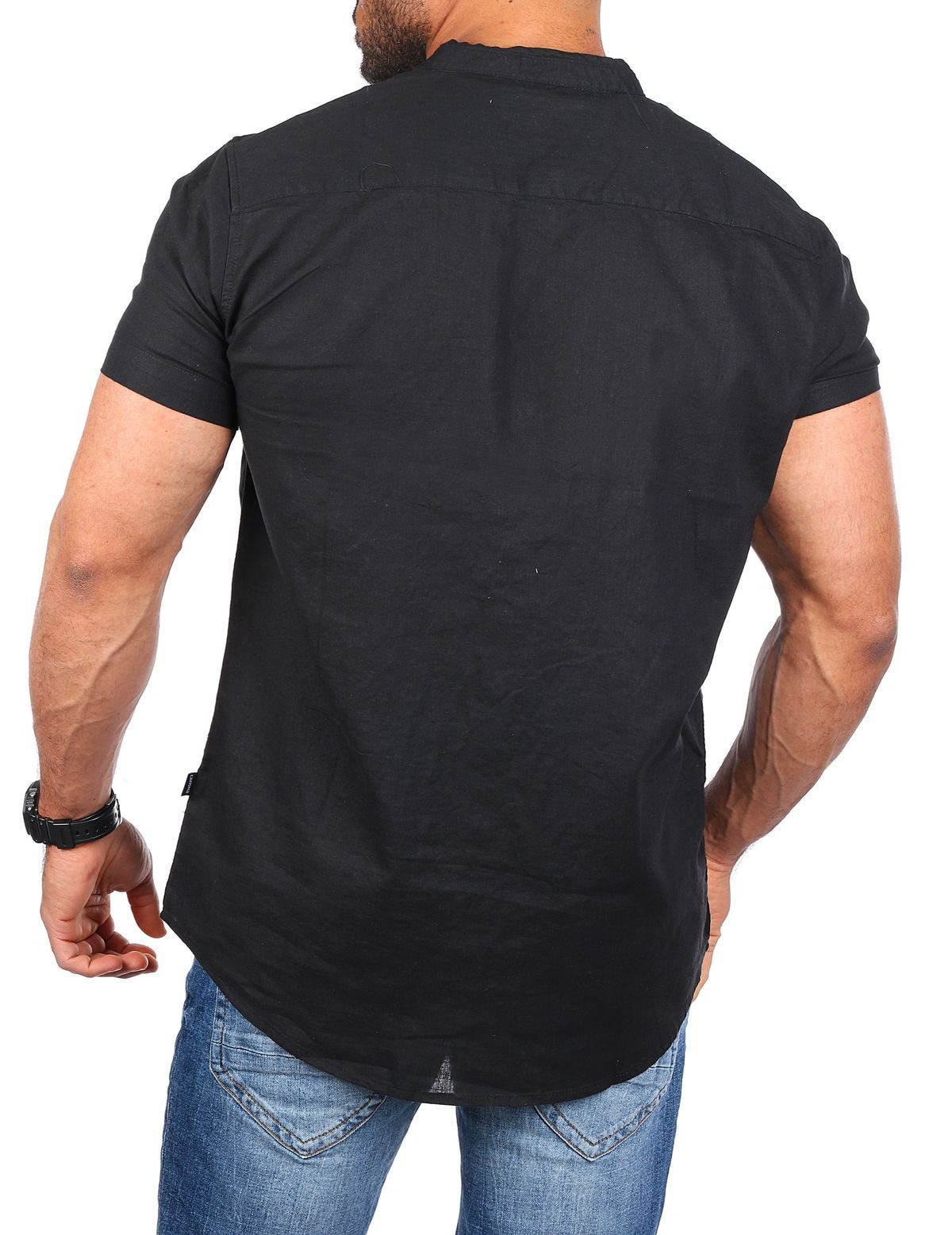 CARISMA Kurzarmhemd Herren Leinen Baumwoll Mix Casual Hemd 9337 Regular Kurzarm Stehkragenkragen Uni – Bild 4 von 5