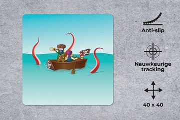 MuchoWow Gaming Mauspad Kinderillustration von zwei Piraten auf See (1-St), Mousepad mit Rutschfester Unterseite, Gaming, 40x40 cm, XXL, Großes