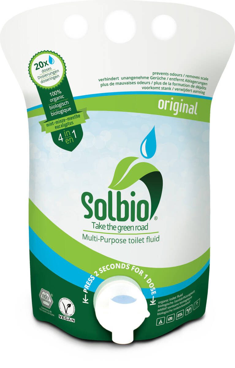 Solbio Original Campingtoilettenreiniger (Packung, [- Beutel mit 0,8 l Sanitärflüssigkeit chemiefrei,biologisch abbaubar,natürlich)