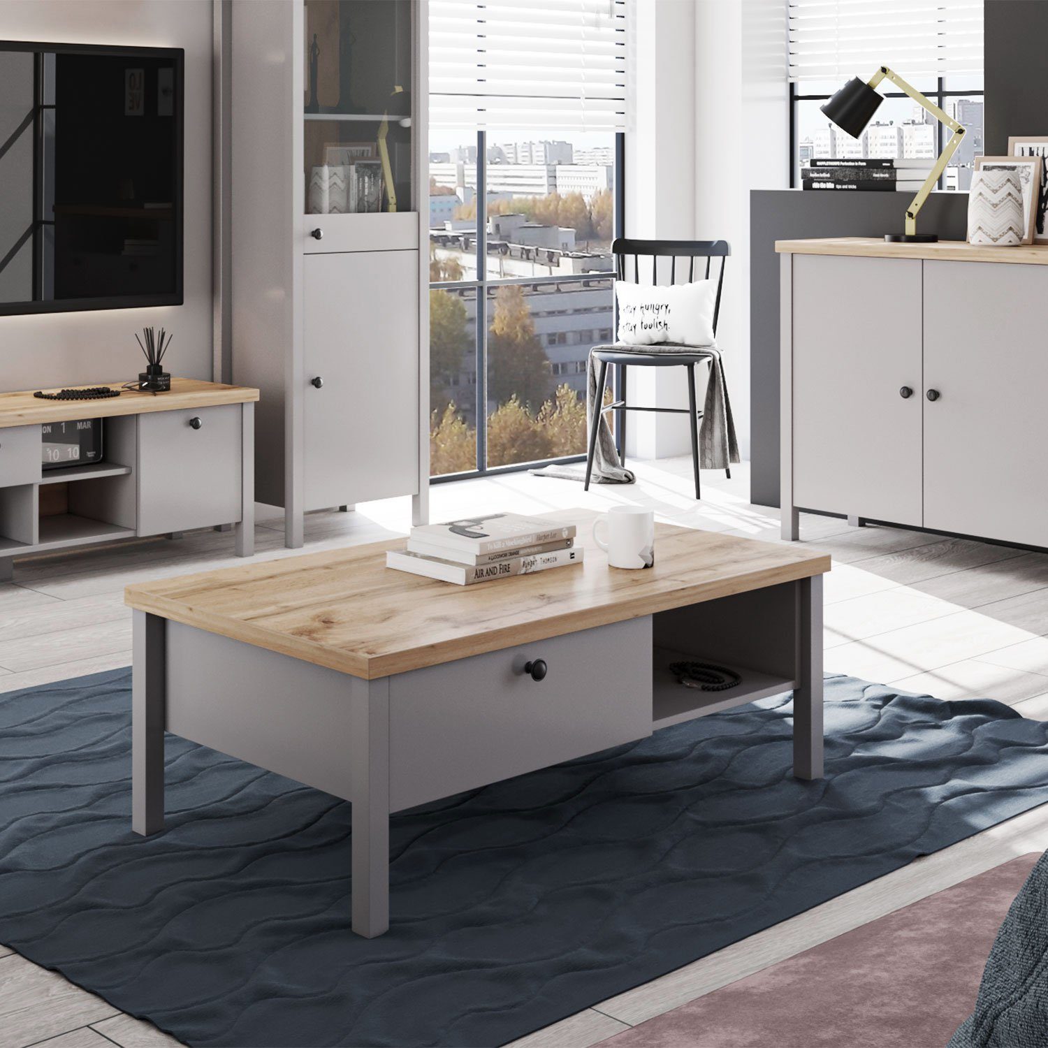 Homestyle4u Couchtisch Sofatisch Beistelltisch Tisch Grau günstig online kaufen