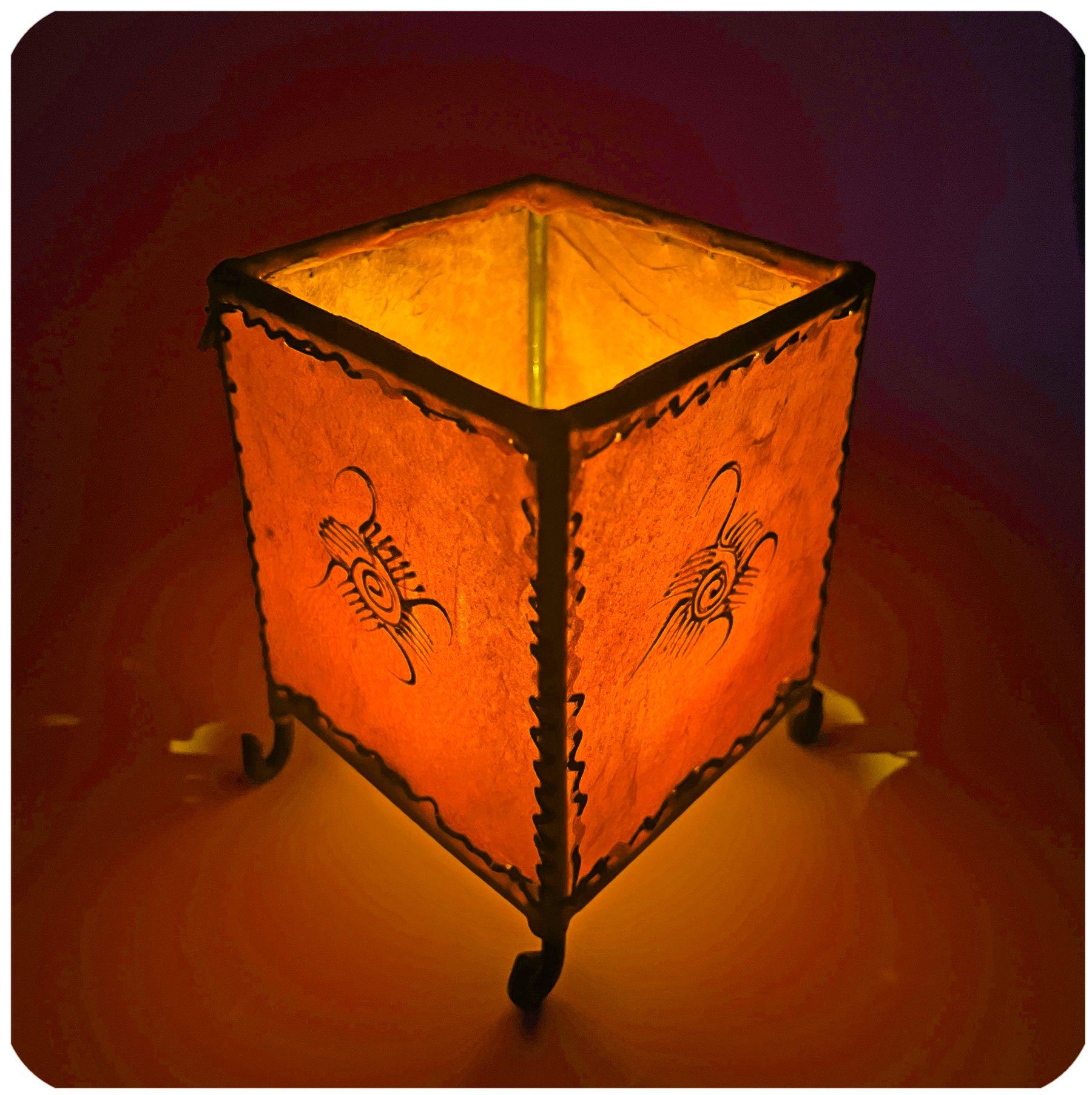 Teelichthalter Windlicht Kerzenhalter Deko Orient marokkanisch Orange Sonne, Leder SIMANDRA aus