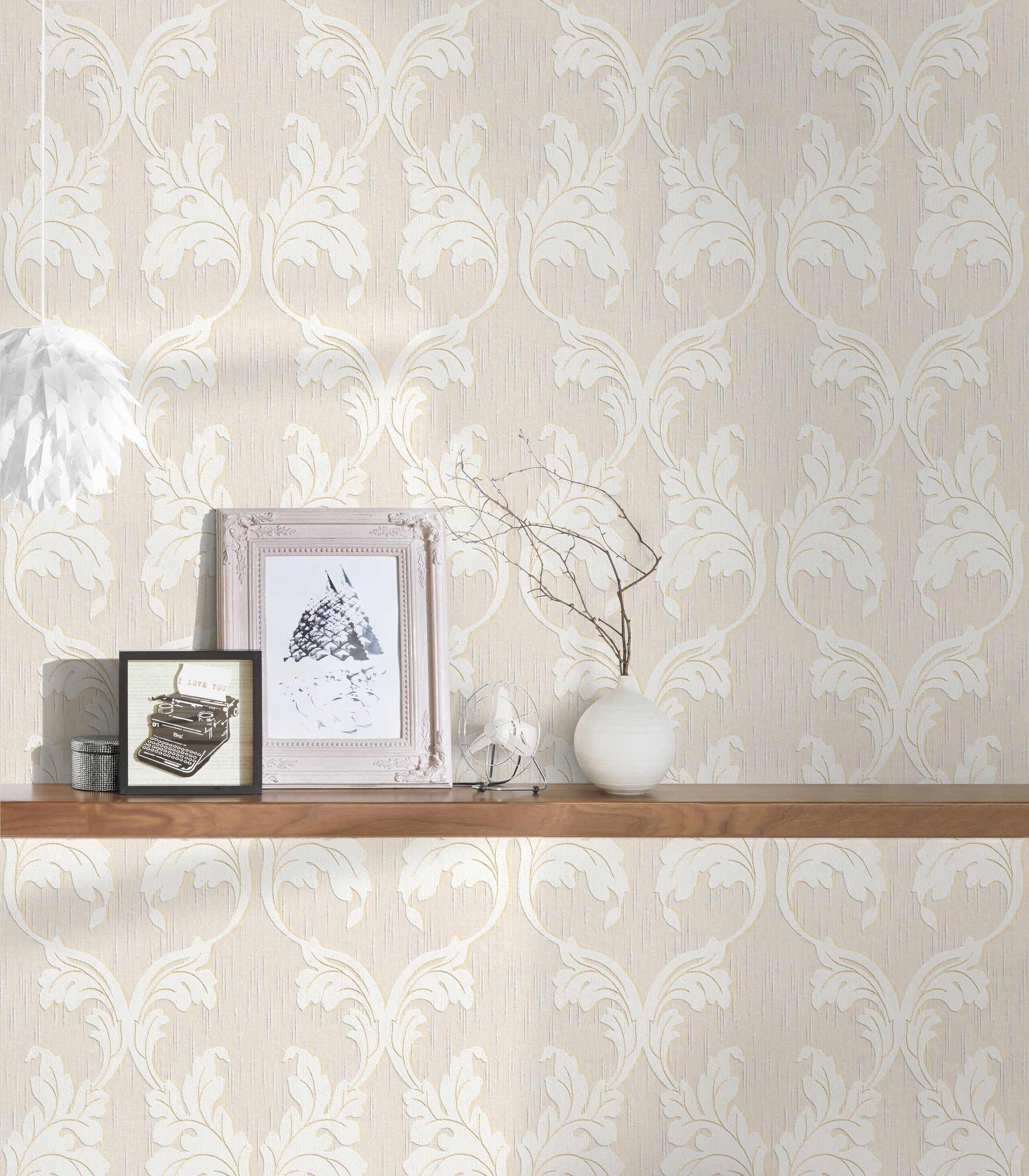 A.S. Création Architects Paper beige/creme/gold Tessuto, floral, Barock Textiltapete Tapete samtig, Barock