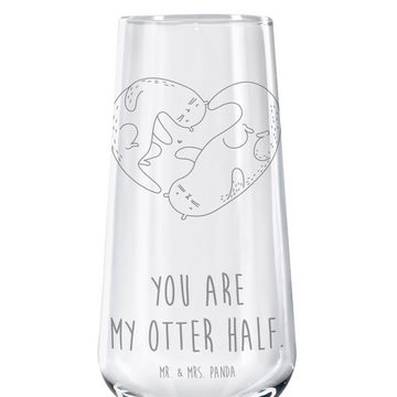 Mr. & Mrs. Panda Sektglas Otter Herz - Transparent - Geschenk, Fischotter, Liebe, Love you, Spü, Premium Glas, Stilvolle Gravur