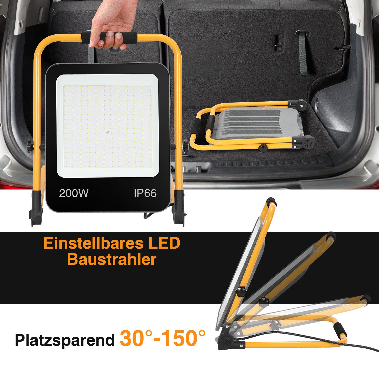 Clanmacy Baustrahler LED Baustrahler Kaltweiß 200 Watt, Arbeitsscheinwerfer, Arbeitsleuchte – Bild 4 von 5