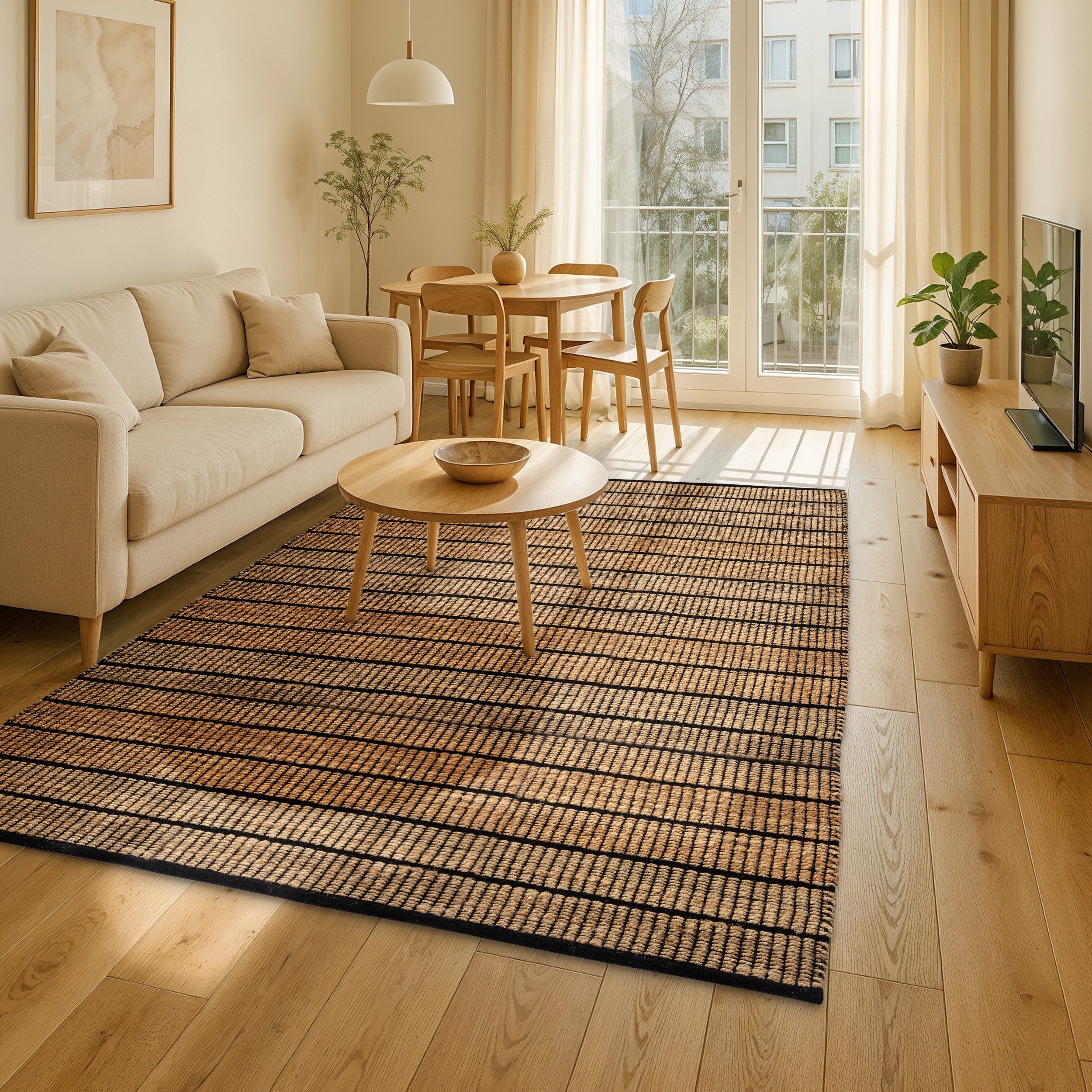 SCHÖNER WOHNEN-Kollektion Teppich Nalaya, rechteckig, Höhe: 10 mm, Jute/Baumwolle, rustikale Haptik, Streifenoptik, Wohnzimmer – Bild 2 von 5