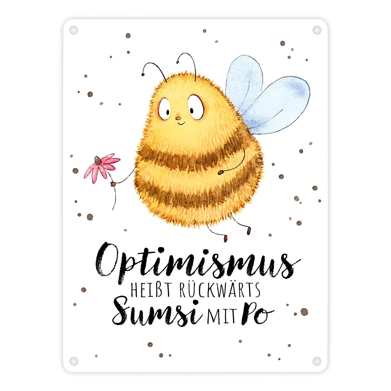 Metallschild Pummel Biene Metallschild in 15x20 cm mit Spruch Optimismus heißt Po