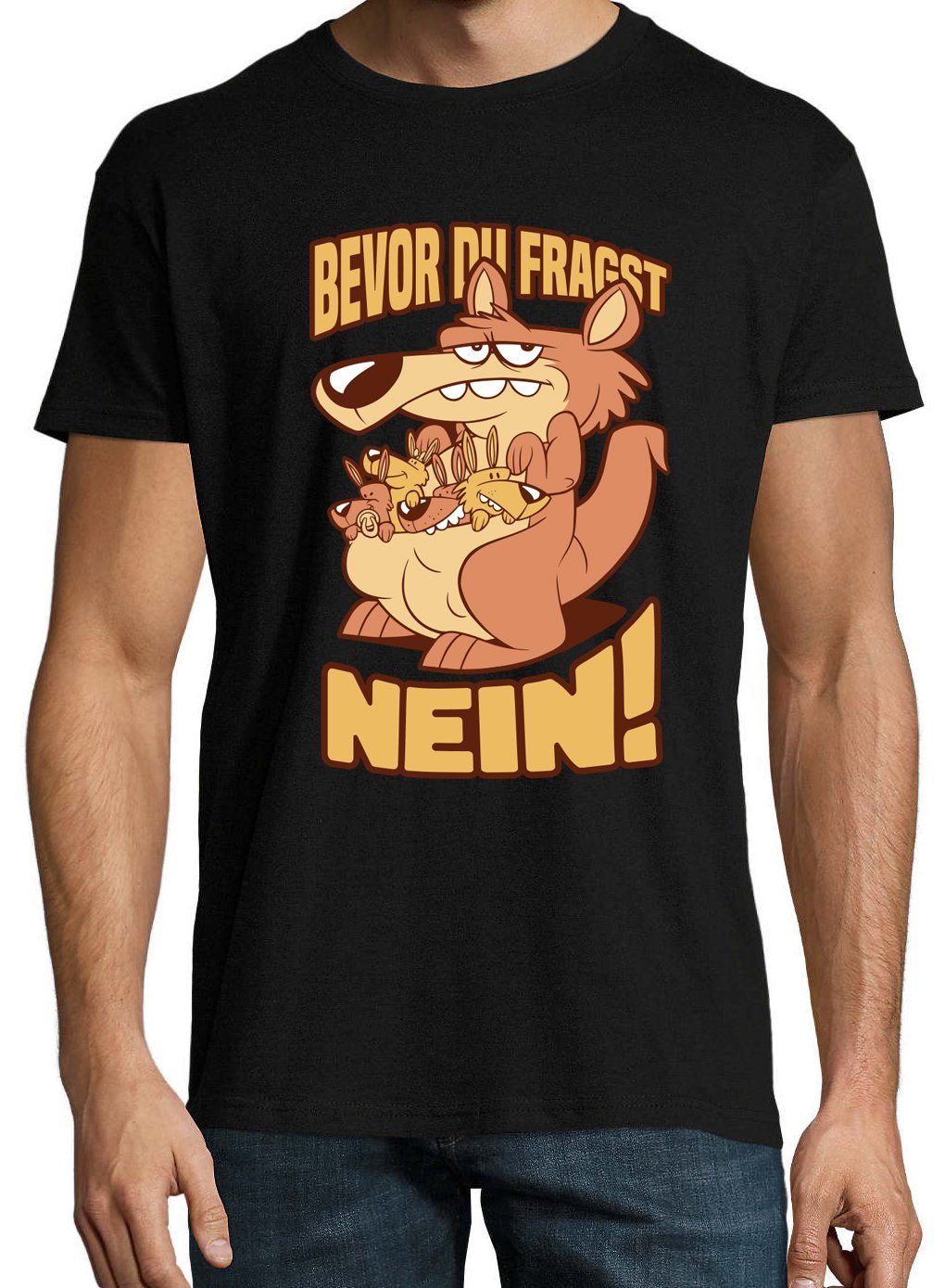 FRAGST Youth Designz Aufdruck Herren DU NEIN T-Shirt lustigem BEVOR Print-Shirt Spruch mit Schwarz