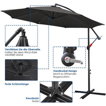 Clanmacy Sonnenschirm 3m/3.5m Sonnenschirm Gartenschirm mit LED Solar Ampelschirm Pavillon Kurbelsonnenschirm Alu