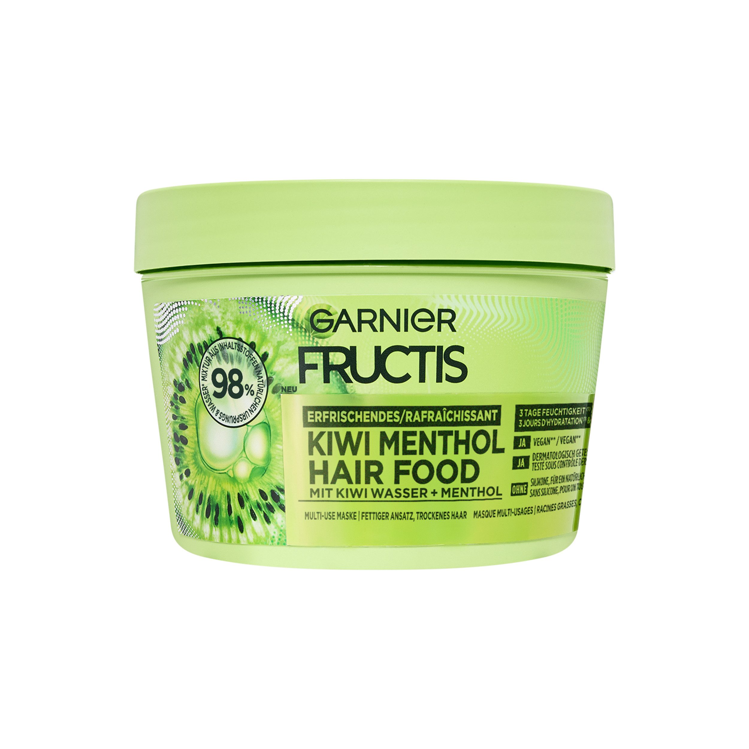 GARNIER Haarmaske FRUCTIS MULTI-USE HAARMASKE KIWI MENTHOL HAIR FOOD, für fettigen Ansatz und trockene Längen, Multi-Use Maske