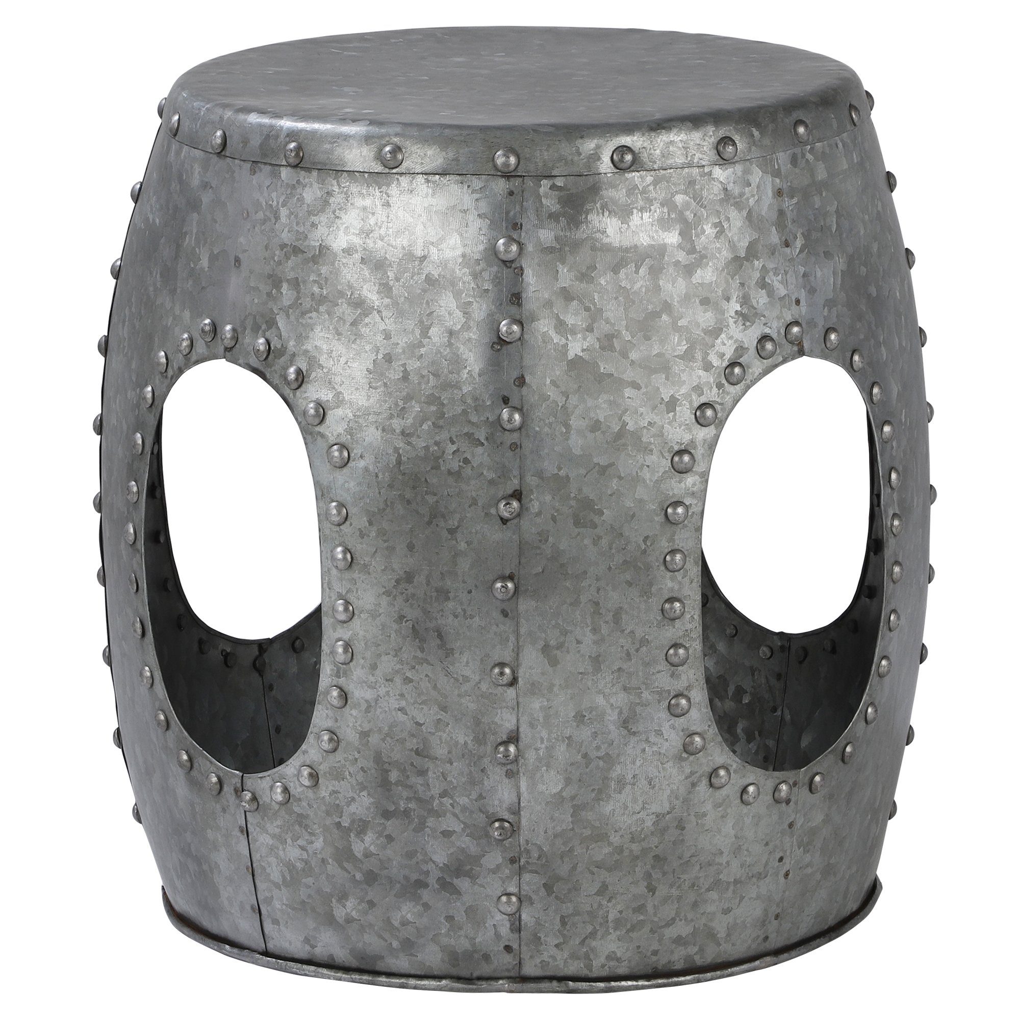 WOMO-DESIGN Beistelltisch Couchtisch aus Metall mit Schweißnieten Wohnzimmertisch Sofatisch, Loungetisch rund Silber Unikat Kaffeetisch Ablagetisch