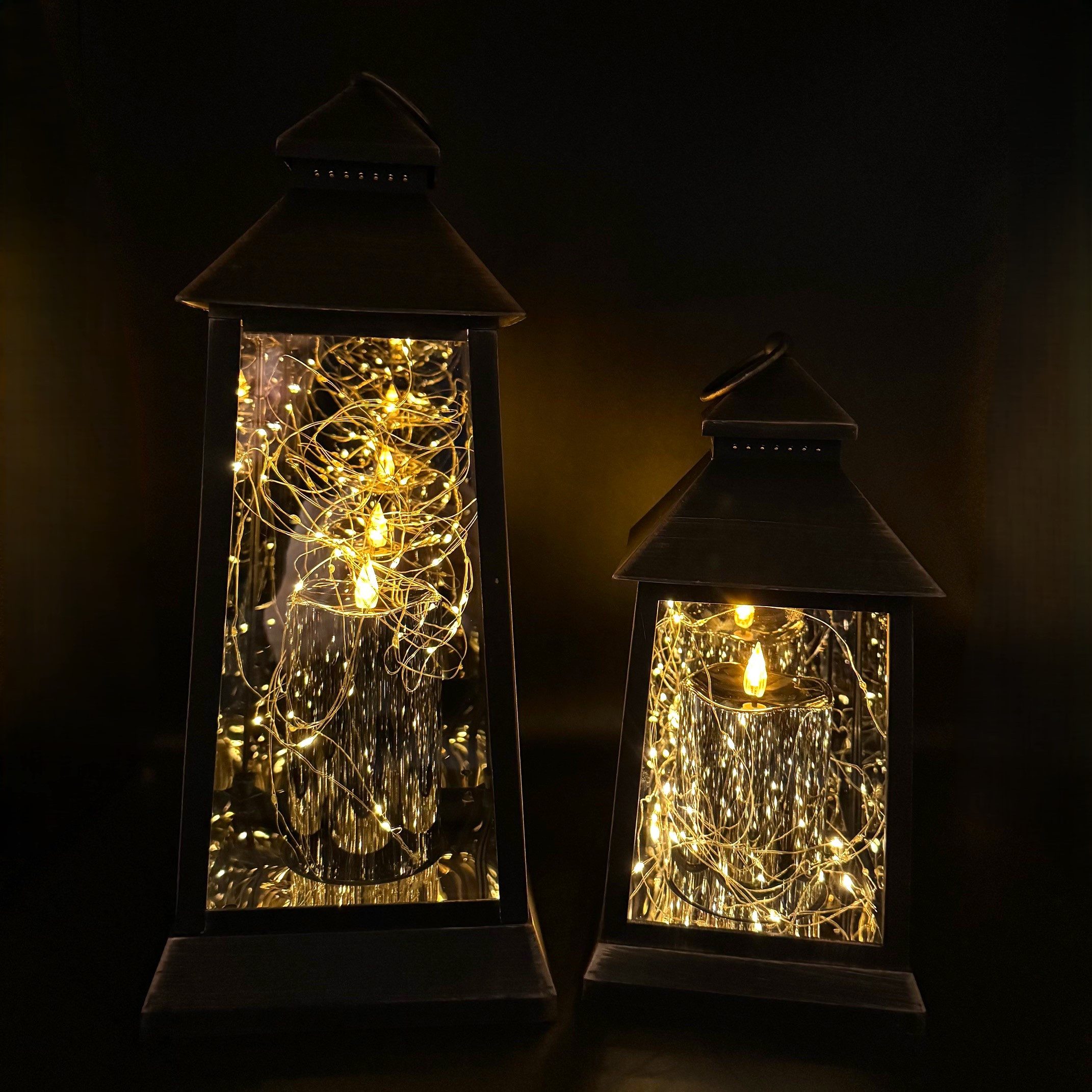 Online-Fuchs LED Laterne mit Stumpenkerze, LED Lichterkette, Timer und ...