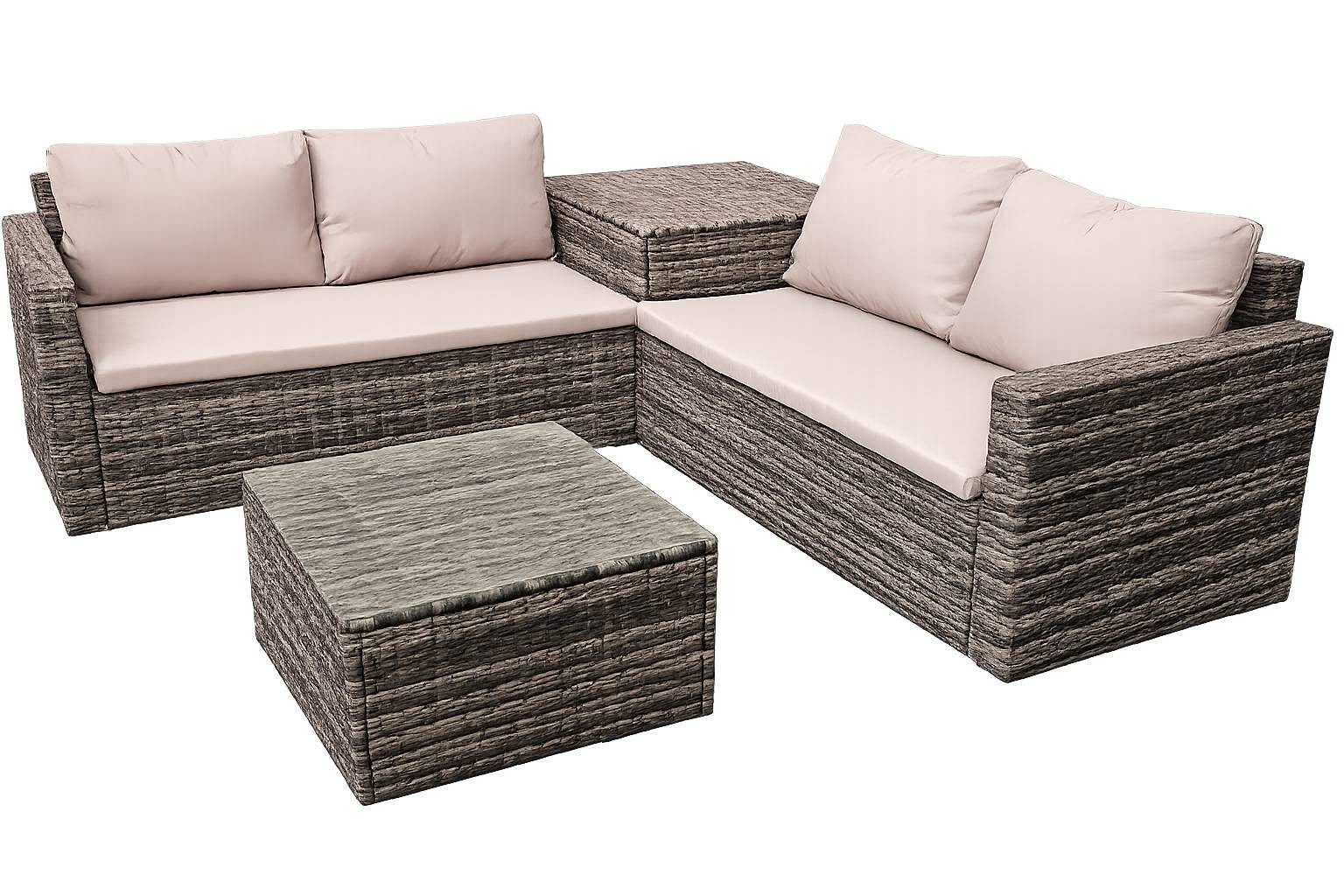 TEICO GROUP Gartenlounge-Set Polyrattan Lounge-Set Kissenbox m. Gasdruckfeder Sitz- u. Rückenkissen, (4-tlg)
