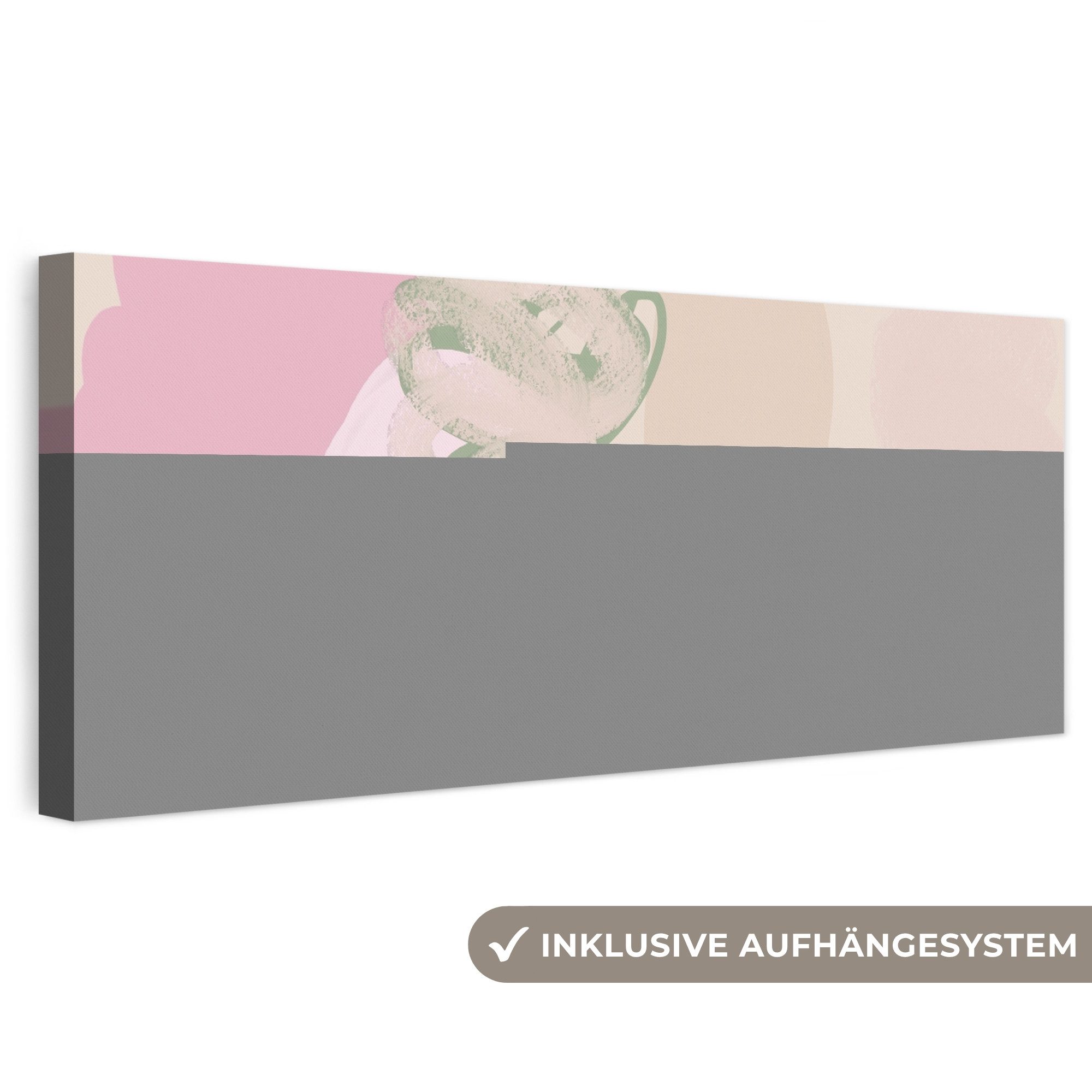 OneMillionCanvasses® Leinwandbild Panorama Rosa - Kunst - Abstrakt - Modern, Fotodruck (1 St), Boho Style Deko Wand, Bohemian Wanddeko Bilder, 60x20 cm