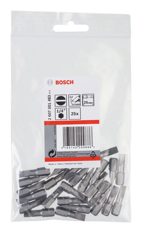Thumbnail - BOSCH Schlitz-Bit, 25 Stück, Schrauberbit Extra-Hart - S 0,8 x 5,5 x 25 mm - 25er-Pack