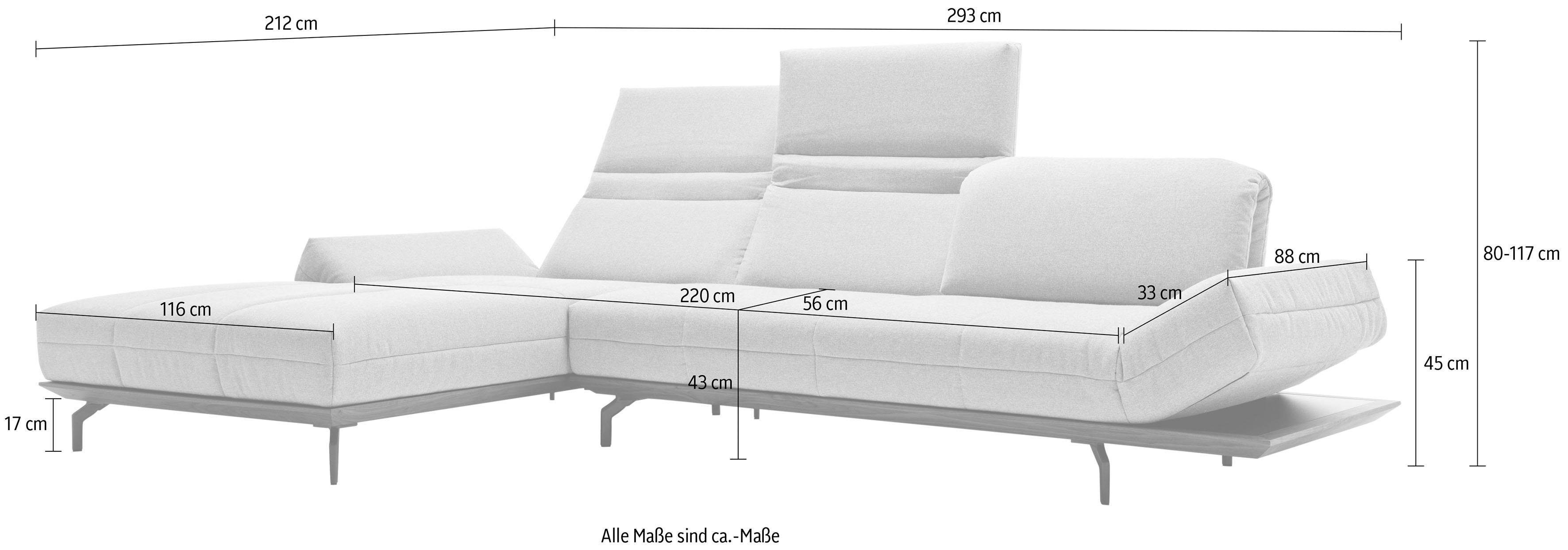 Qualitäten, in Nußbaum, Breite sofa Natur hs.420, Ecksofa in oder 293 cm 2 hülsta Holzrahmen Eiche