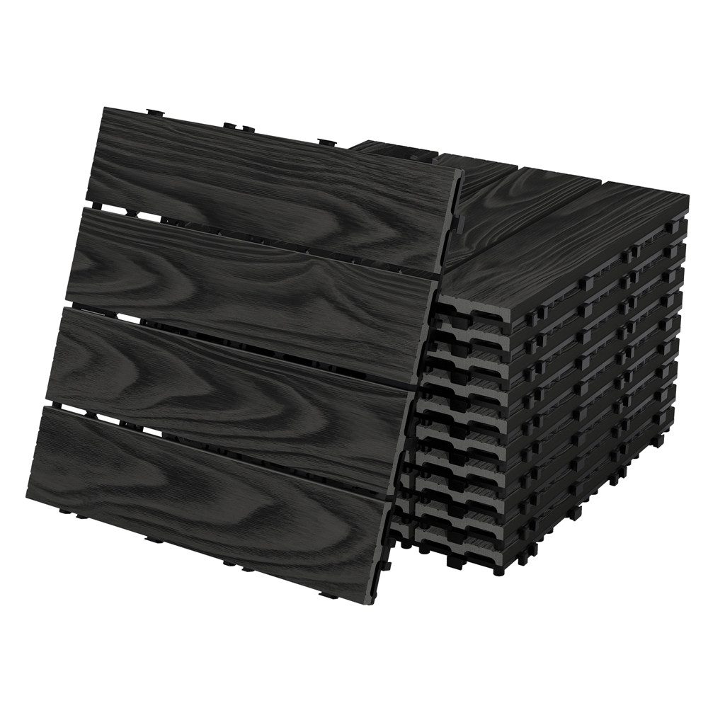 ECD Germany Terrassendielen WPC Bodenplatte Terrassenfliesen Fliesen mit Drainage und Klicksystem, BxL: je 30x30 cm, Bodenbelag 1m²/11 Stück Anthrazit rutschfest Balkonfliesen