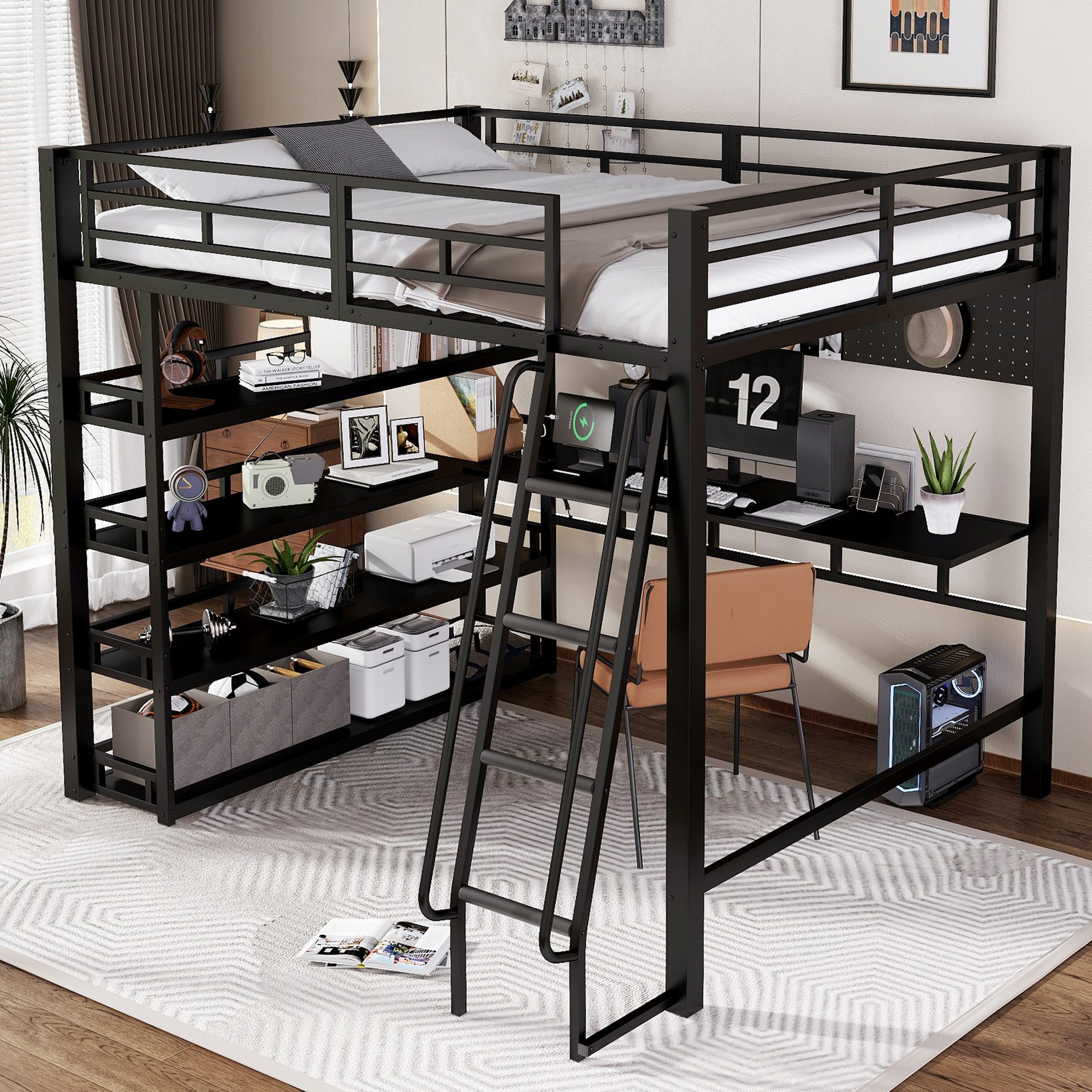 Odikalo Hochbett 140x200 Metallbett mit Schreibtisch günstig online kaufen