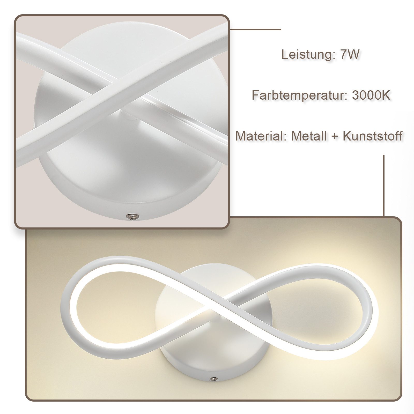 ZMH LED Deckenleuchte Wohnzimmer 3 Blatten verflochten 25/34/40CM Modern für Schlafzimmer, LED fest integriert, 7W, 800lm, 3000K, warmweiß, 31×12×9cm – Bild 5 von 5