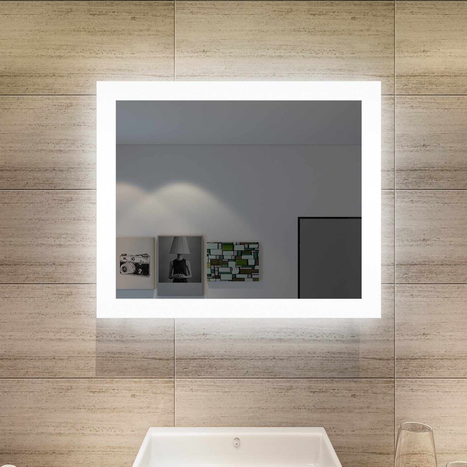 SONNI Badspiegel mit Beleuchtung energiesparender Lichtspiegel IP44,Wandspiegel Badezimmerspiegel,Wandschalter,kaltweiß,IP44, LED Kaltweiß