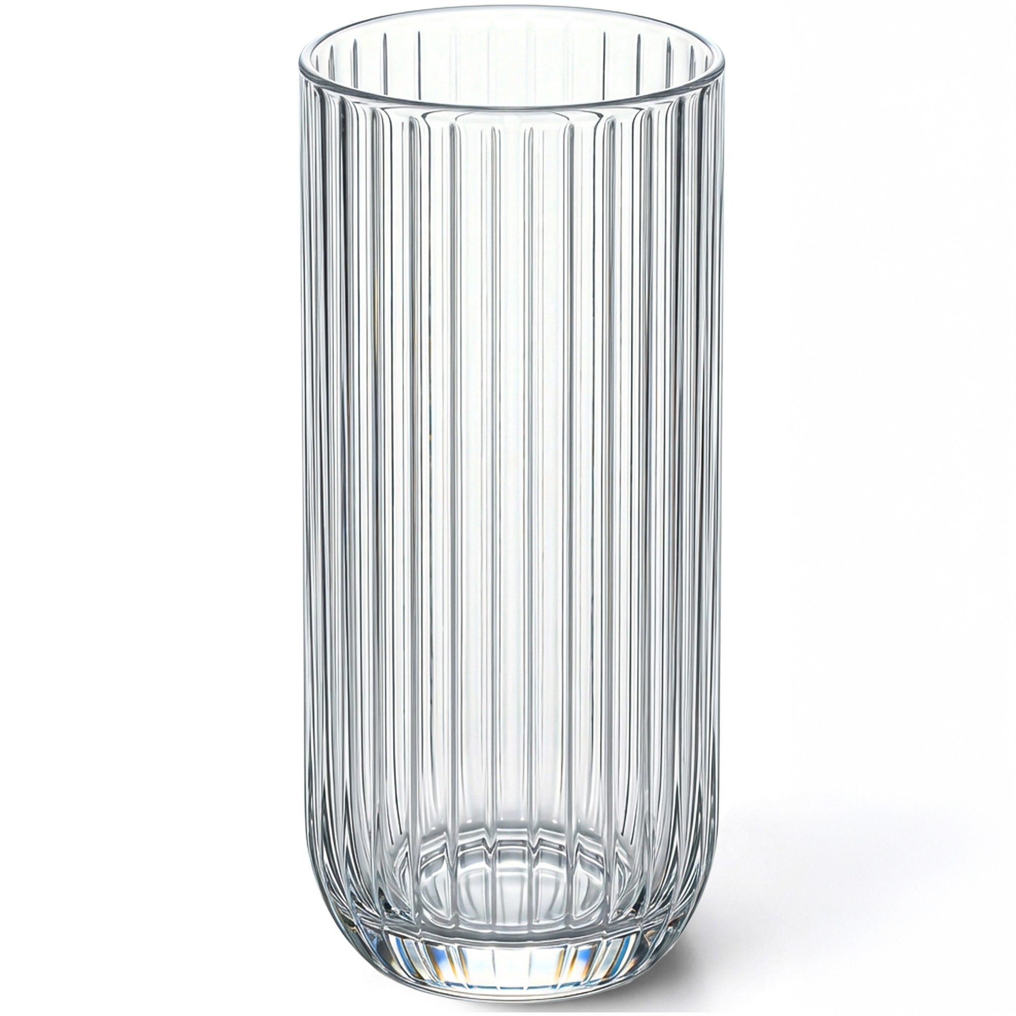 KONZEPT Gläser-Set 6er – 390 ml geriffelte Longdrinkgläser aus klarem Glas, 6-tlg., Einzigartige Form, Ideal für Cocktails, Gin Tonic, Eiskaffee
