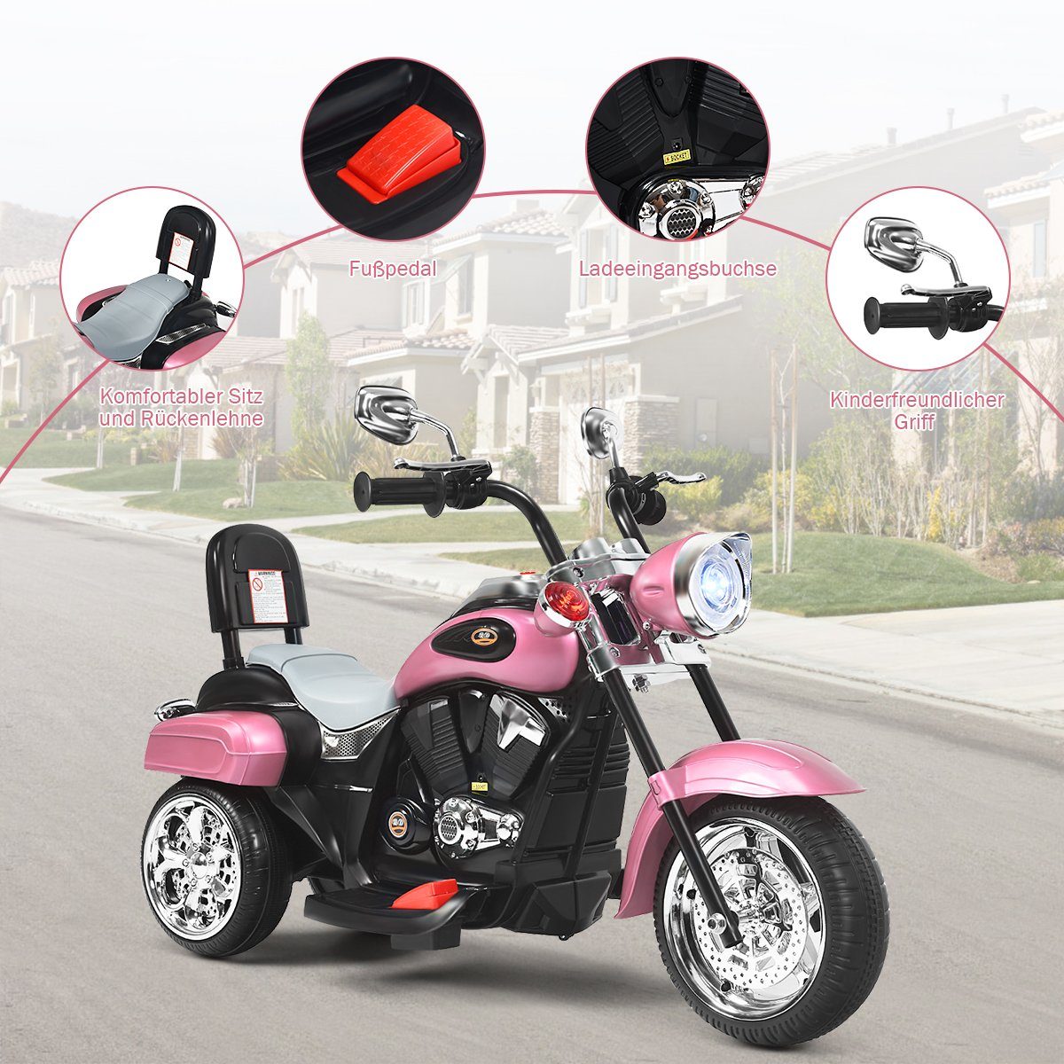 COSTWAY Elektro-Kindermotorrad, 6V mit Hupe & Vor-und Rückwärtsschalter