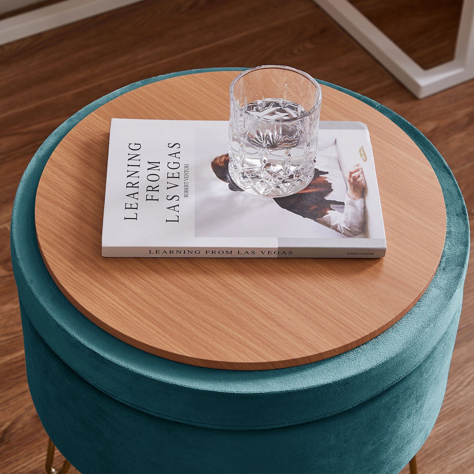 NEWCIX Runder Hocker Mit Stauraum - Samt Polsterhocker Wohnzimmer Kommode Rot