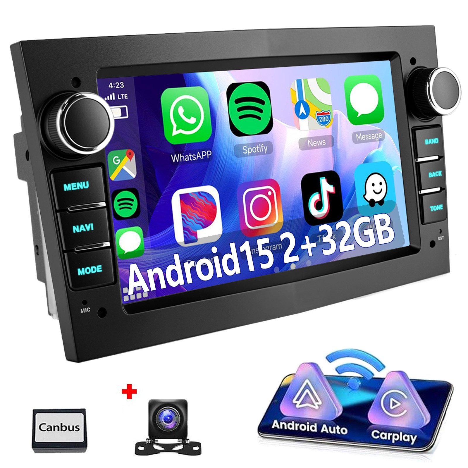ESSGOO 7'' Android 15 Autoradio für Opel Astra H/Corsa C/D/Vectra C/Zafira h Autoradio (RDS, 4+64GB(optional), DAB (optional), FM, DAB+ (optional), SWC, Apple Carplay Android Auto GPS Navi WIFI BT EQ)